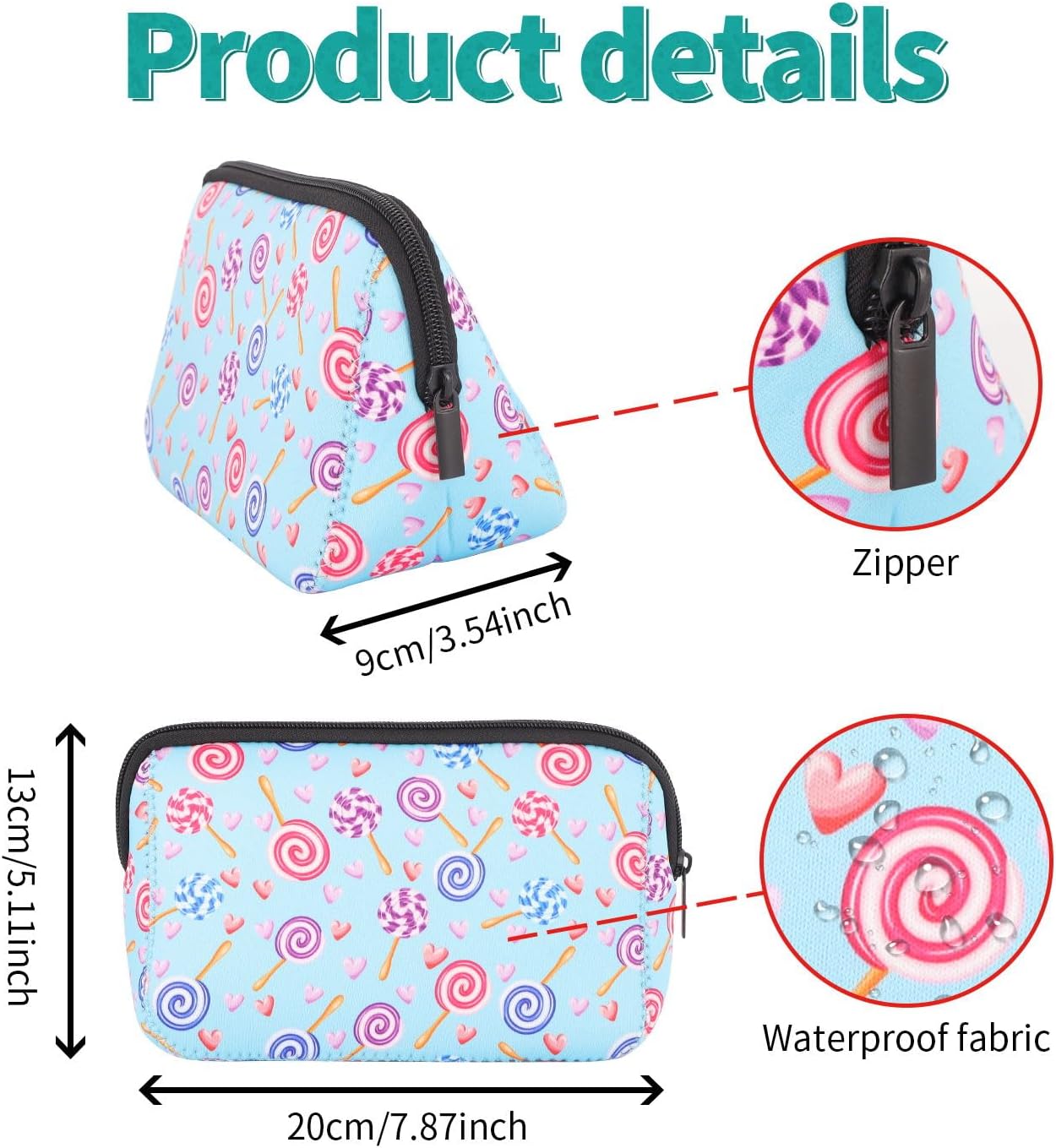 Cosmetic Bag Waterproof Neoprene Zipper Pouch Travel Portable Toiletry Makeup Bags Organizer Case for Women and Girls