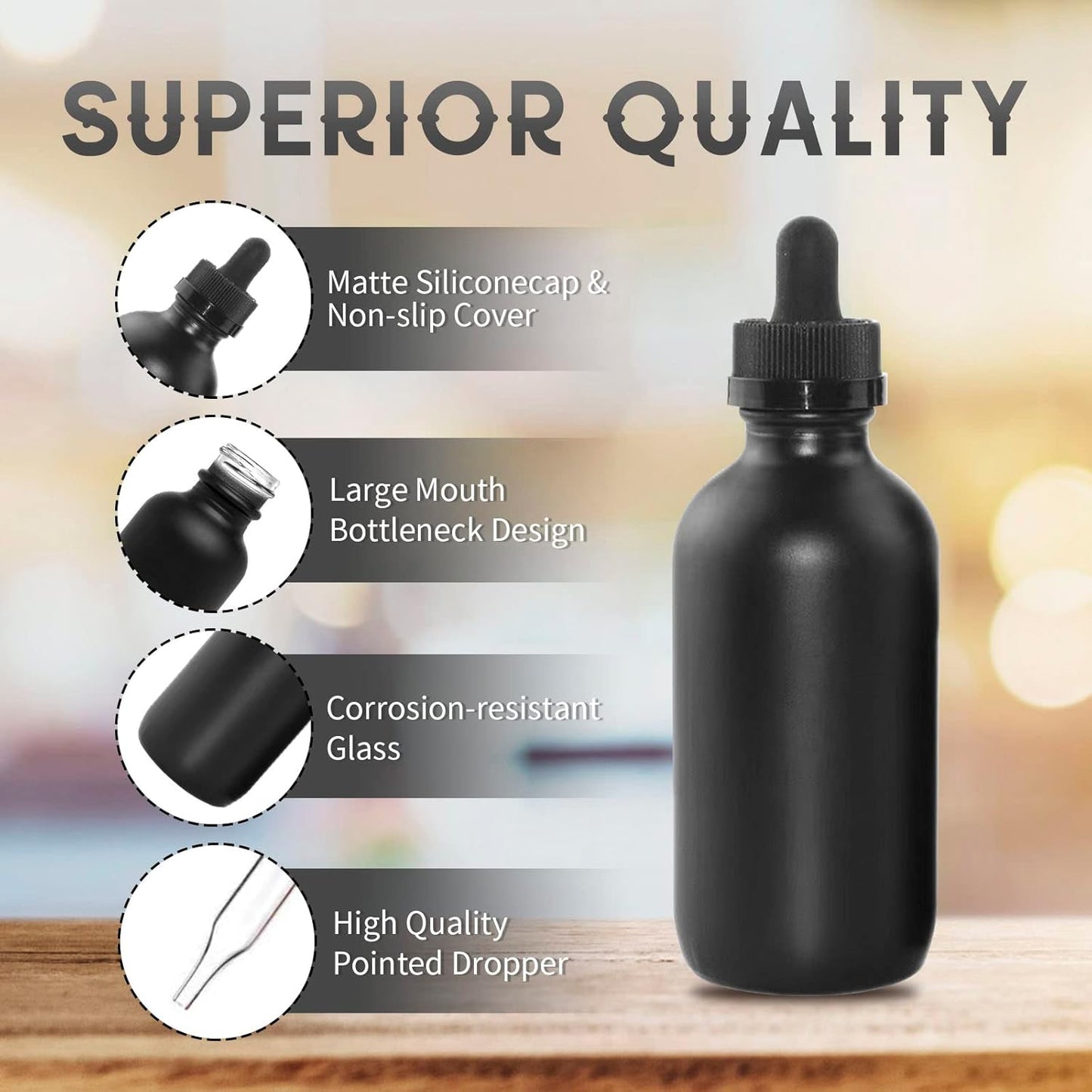 24 Pack Frosted Black Dropper Bottles, 2oz/60ml Glass Tincture Bottles with Measured Eye Dropper, Leak Proof Travel Bottles for Essential Oils/Chemistry Lab Chemicals/Colognes & Perfumes