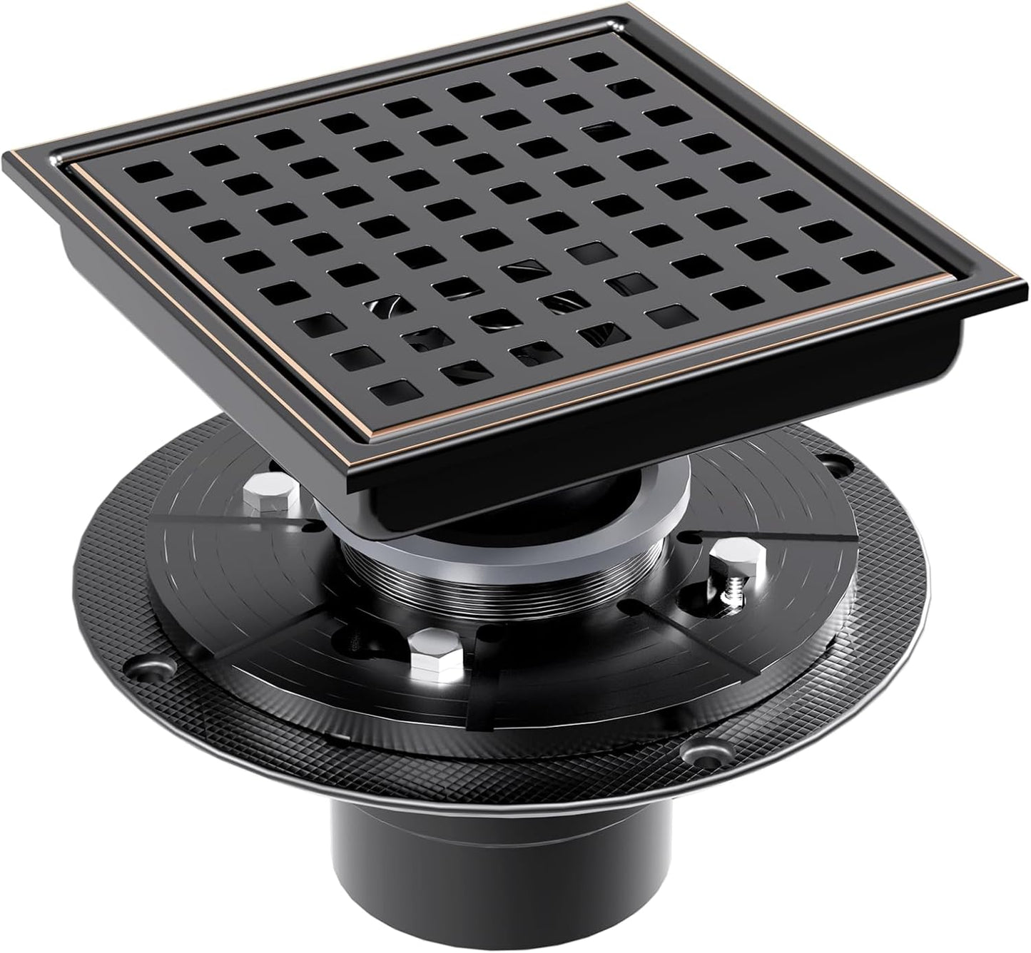 Square Shower Drain 6 Inch SUS304 Stainless Steel Bathroom Floor Drain Strainer, Hair Catcher, Anti-Clog, Rust-Resistant, Fast Drainage (Oil Rubbed Bronze)