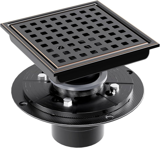 Square Shower Drain 6 Inch SUS304 Stainless Steel Bathroom Floor Drain Strainer, Hair Catcher, Anti-Clog, Rust-Resistant, Fast Drainage (Oil Rubbed Bronze)