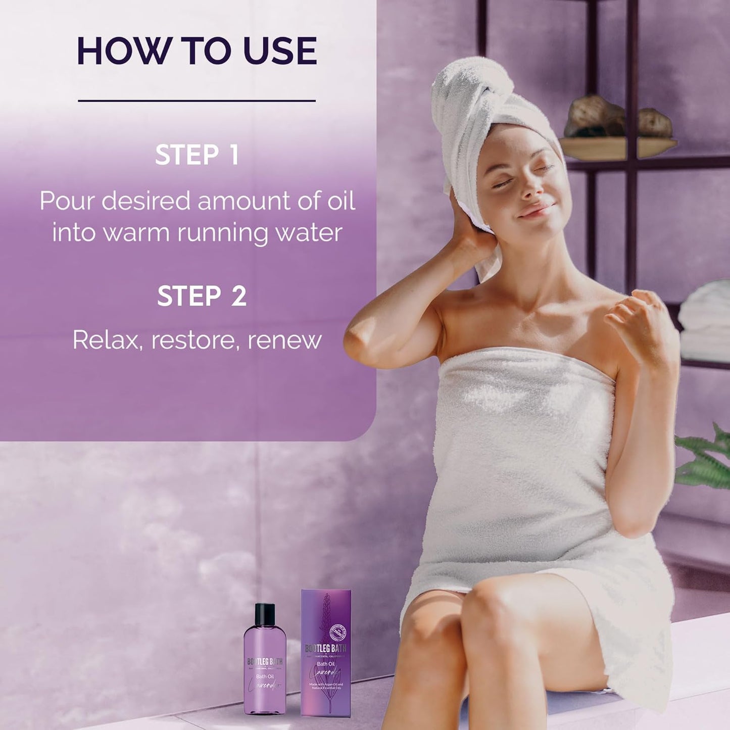 Lavender Bath Oil with Marula, Rosehip, and Jojoba Oils, Chamomile Extract, and 100% Pure Natural Essential Oil, Great Mother's Day Gift, 4oz, for Men and Women, Made in USA