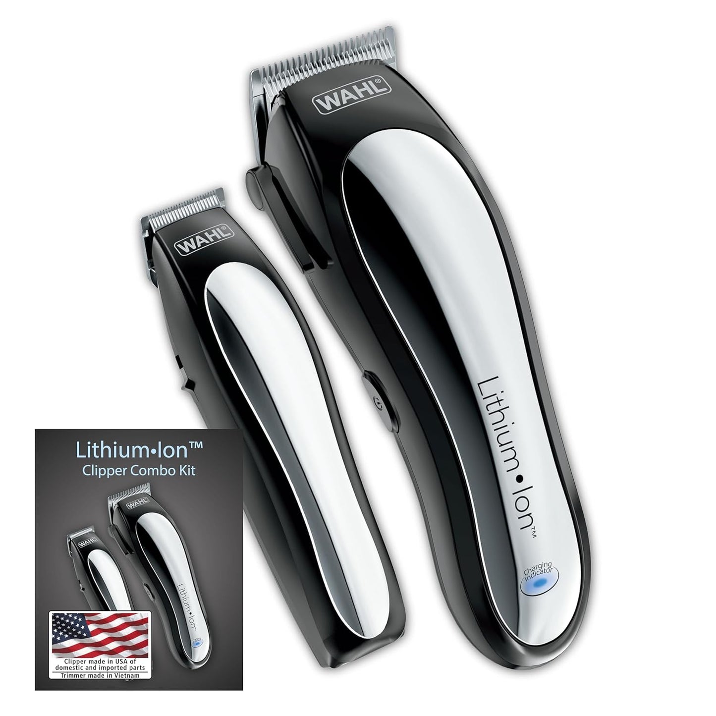 Wahl USA Clipper Rechargeable Lithium Ion Cordless Haircutting Clipper & Battery Trimming Combo Kit – Electric Clipper for Grooming Heads, Beards, & All Body Grooming – Model 79600-2101P