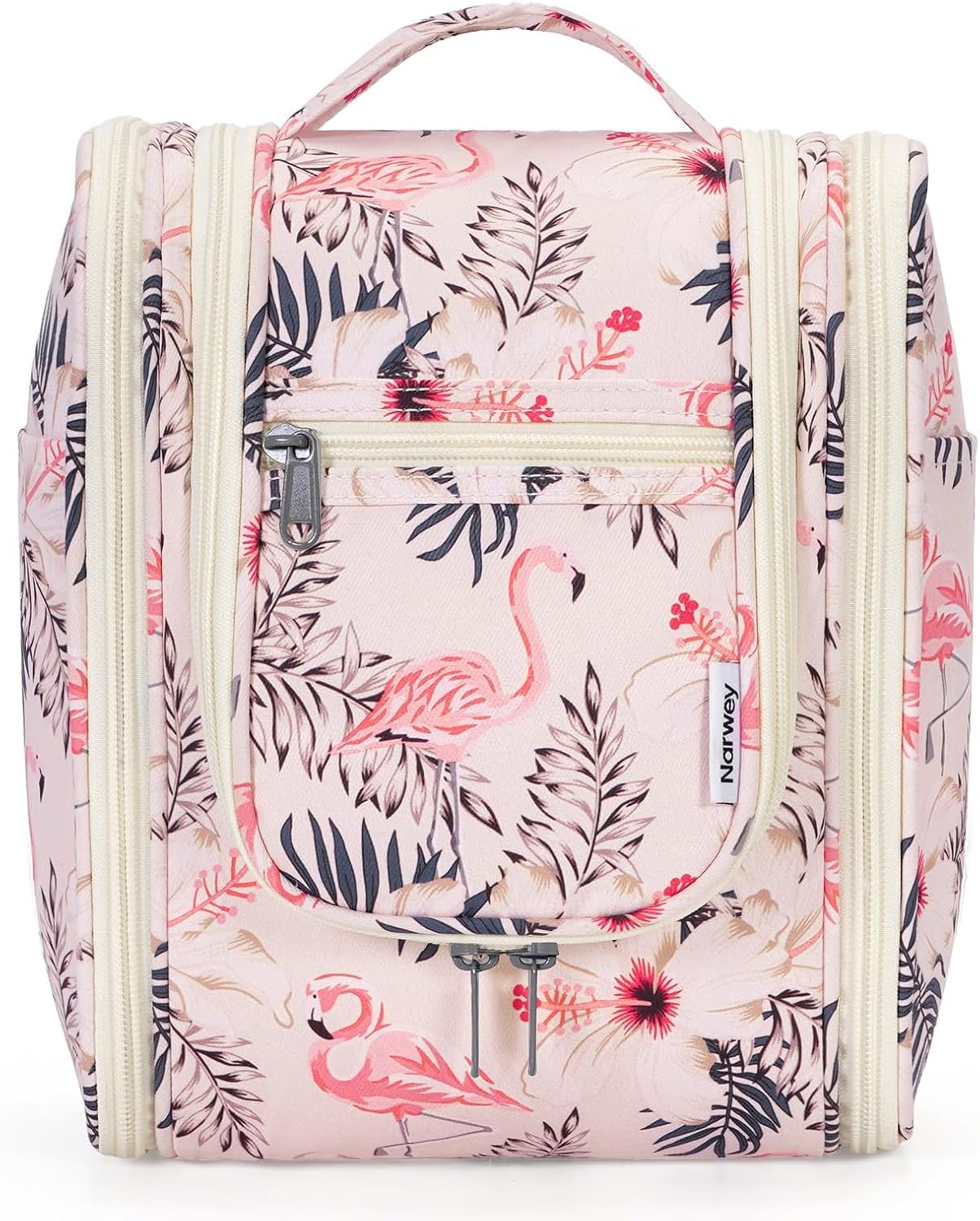 Narwey Small Hanging Toiletry Bag Women Travel Makeup Bag Organizer Toiletries Bag for Travel Size Essentials Accessories Cosmetics(Medium, Beige Bird)