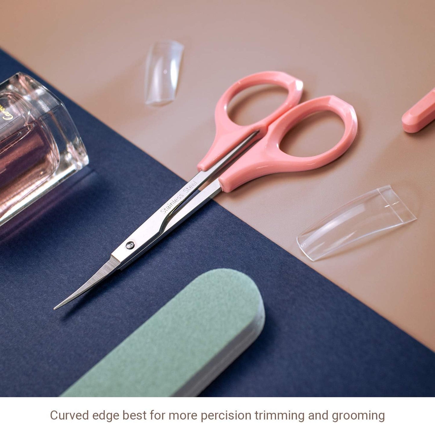 Scissors with Cap- Self Care - Hair Trimmer - Facial, Nose Hair, Eyebrow, Mustache & Beard Grooming - Curved Edge, Pink Short Cap