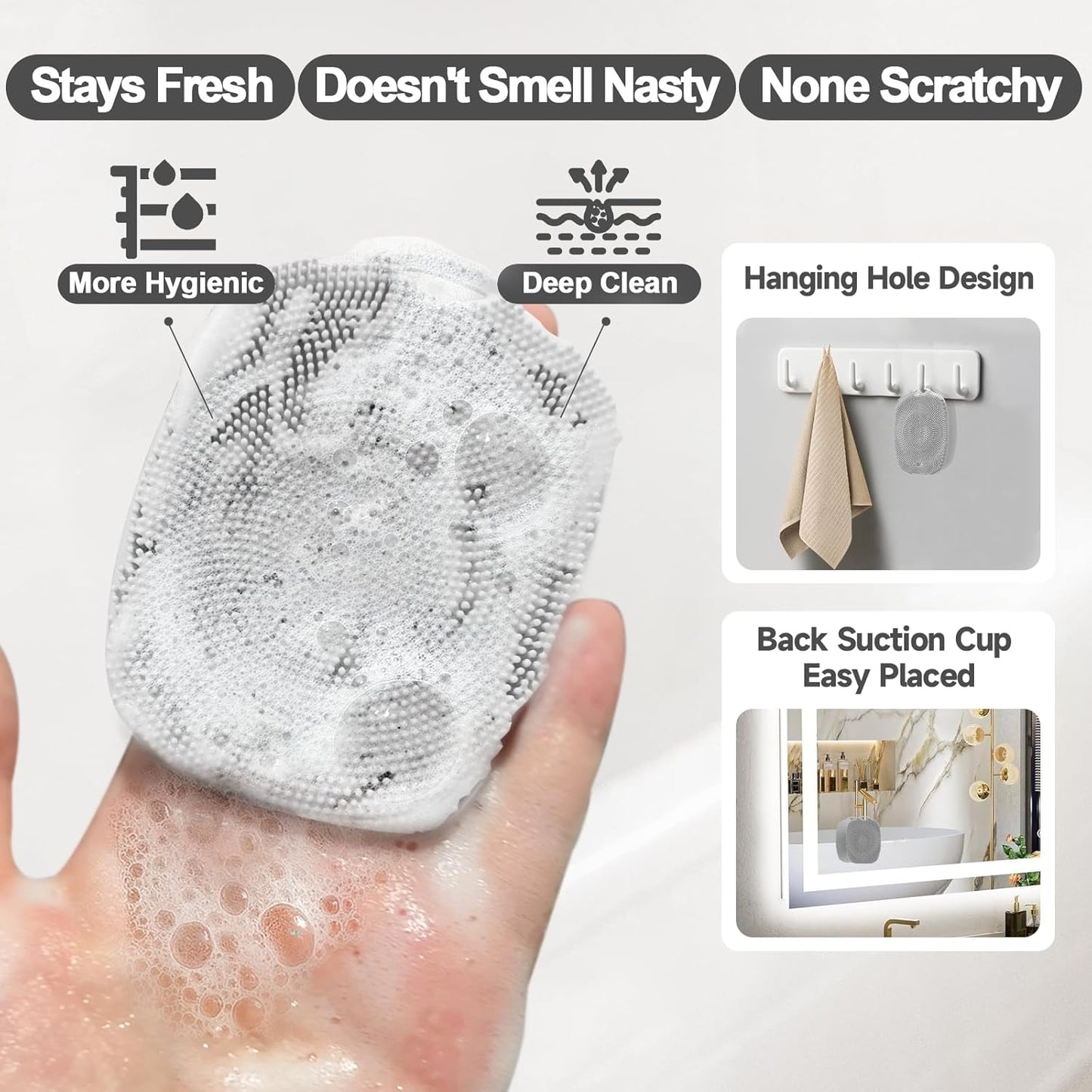 2 PCS Face Scrubber, Soft Silicone Face Exfoliator with Suction Cup for Man and Women Deep Skin Clean, Gentle Facial Cleaning Brush Suitable for All Sensitive Skin(Gray)