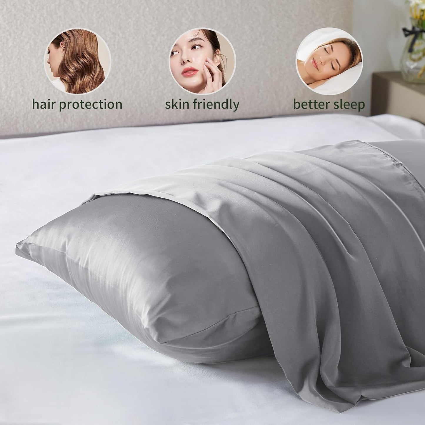 Mulberry Silk Pillow Cases - Soft, Breathable Natural Silk Pillowcase with Zipper - Beauty Sleep - 1 Pack (Standard, Silver Gray)
