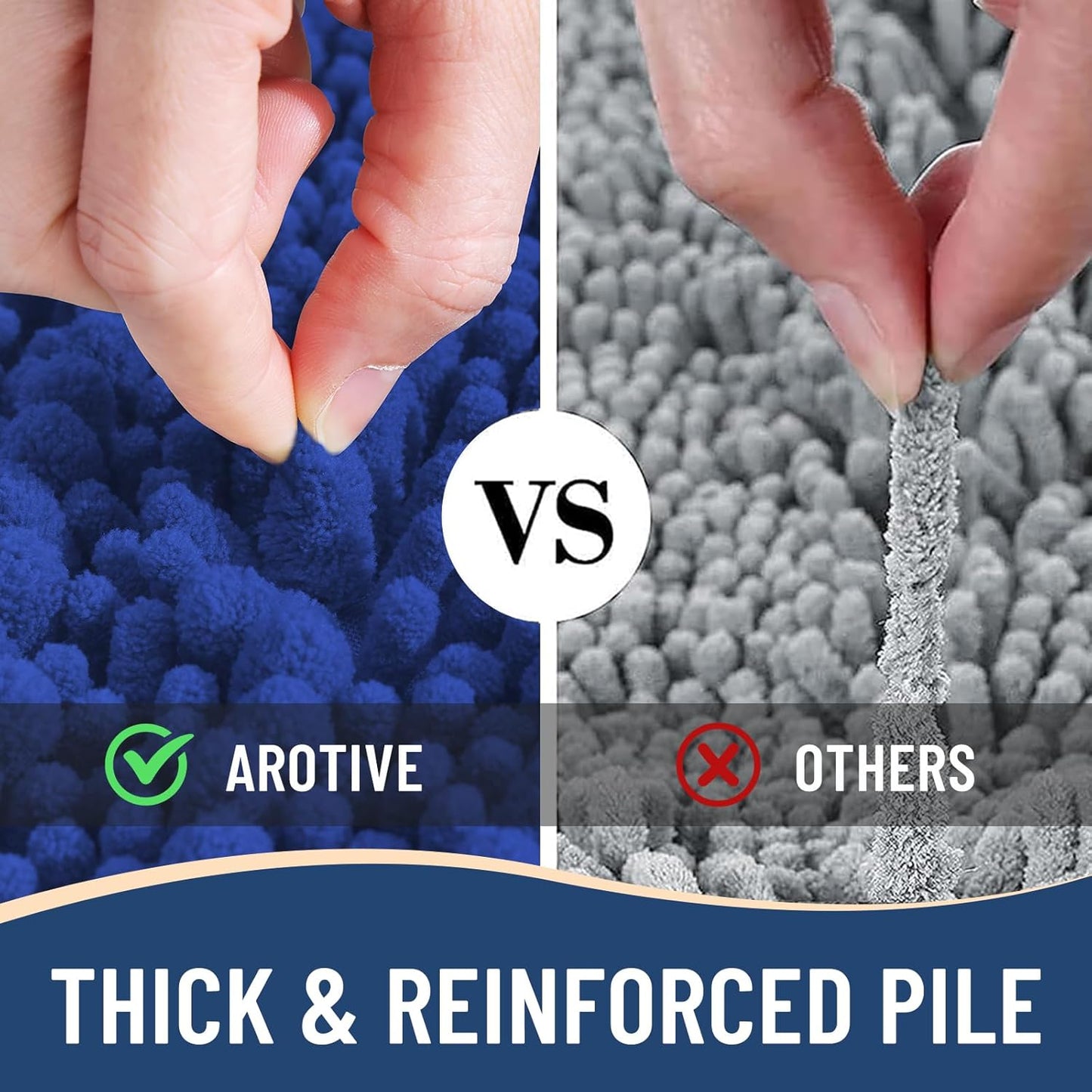 Arotive Luxury Chenille Bathroom Rug Mat, Extra Soft Thick Absorbent Shaggy Bath Rugs, Non-Slip Machine Wash Dry, Plush Bath Mats for Bathroom, Shower and Tub, 24x16, Dark Blue