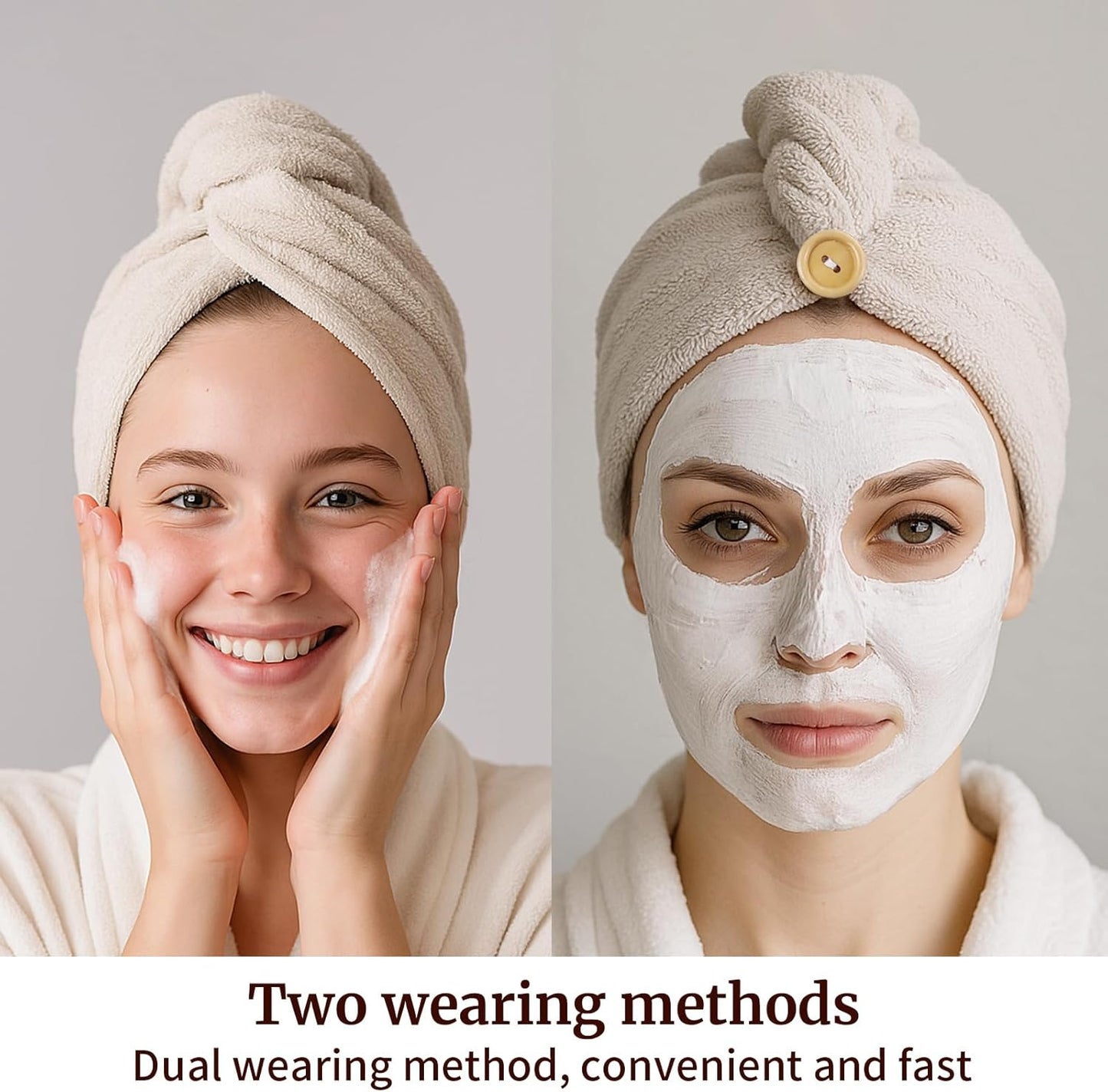 3 Pack Plush Yarn Hair Towel Wrap for Women, Super Absorbent & Quick Drying Turban, Anti Frizz Head Towel for Long, Thick, Curly Hair with Secure Button