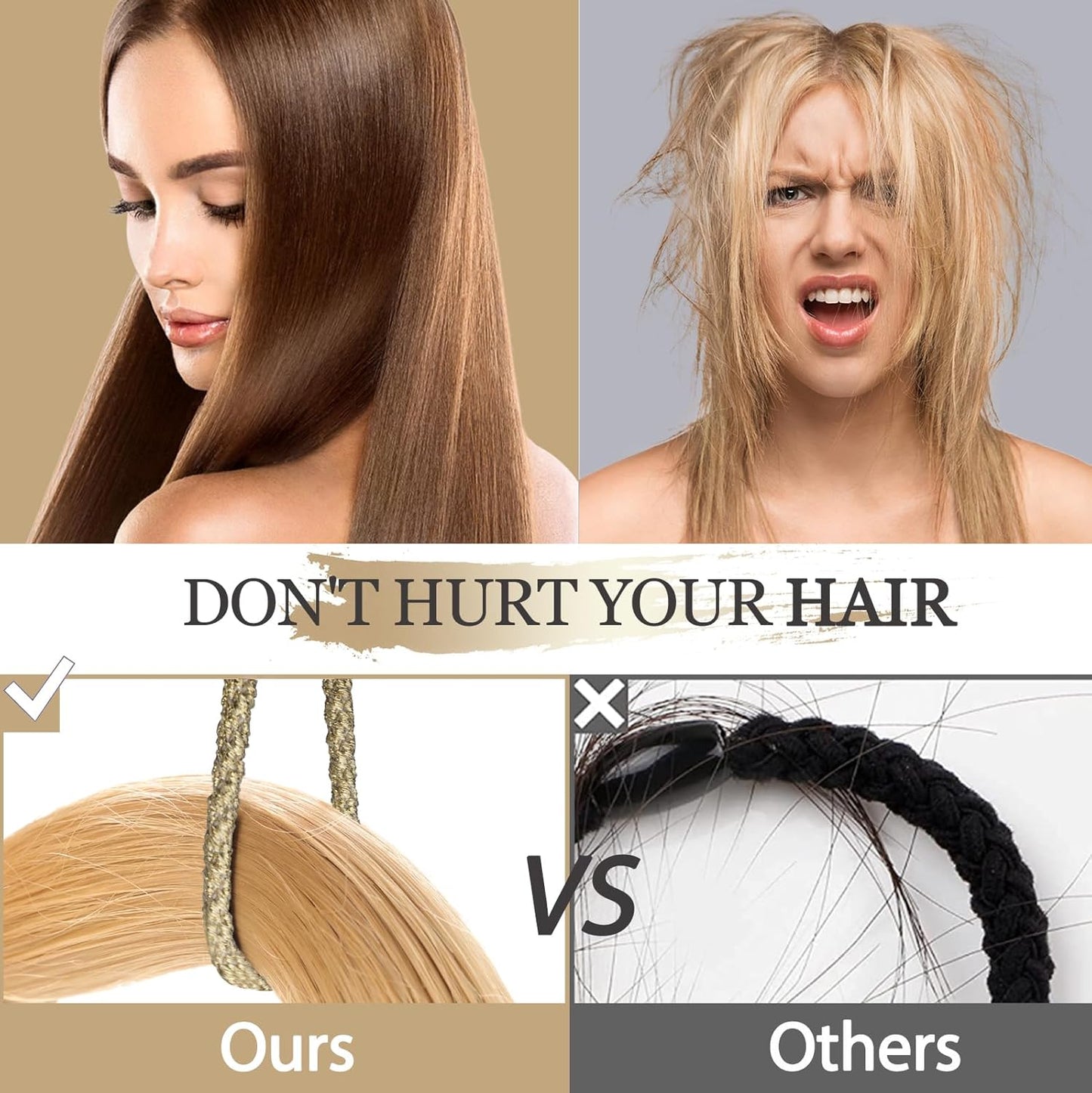 20Pcs Hair Ties For Thick Hair, Strong Stretchy Hair Bands For Women Girls, No Slip Braided Hair Ties No Damage, Ponytail Holders-Exceptionally Secure with Gentle Hold (Set 2)