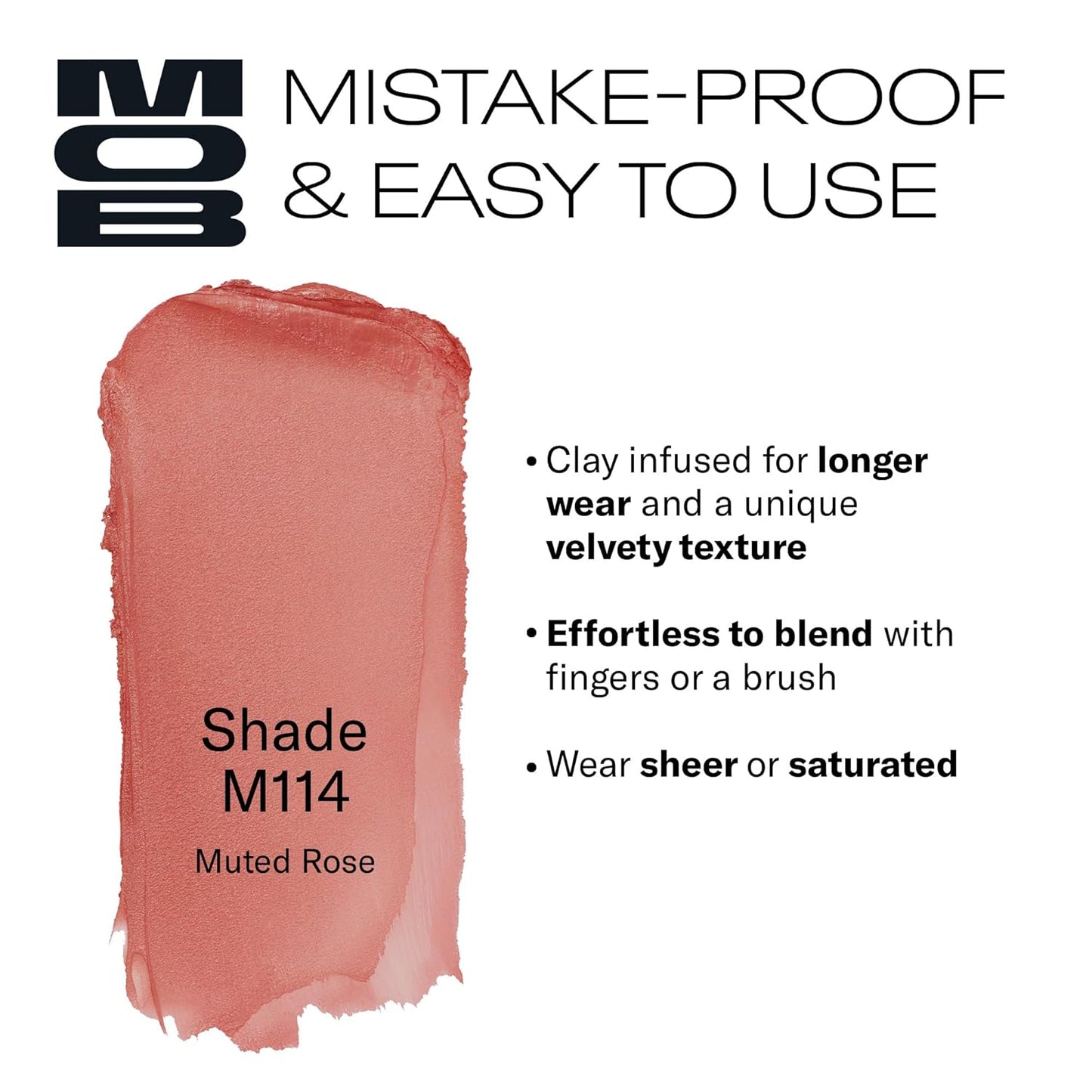 MOB Beauty Cream Clay Eyeshadow M114 – Muted Rose | Skincare-Infused, Vegan, Cruelty-Free, Blendable Cream-to-Velvet Finish, Buildable Pigment, Clean Eyeshadow in Sustainable, Biodegradable Compact