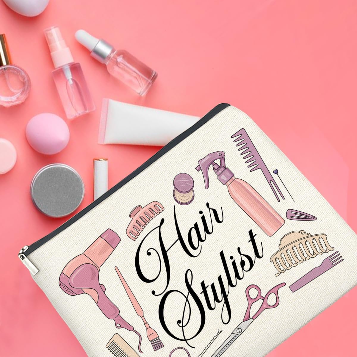 Hair Stylist Makeup Bag Hairstylist Gifts for Women, Gift for Hairdresser Hair Stylist Cosmetic Bag Zipper Makeup Pouch