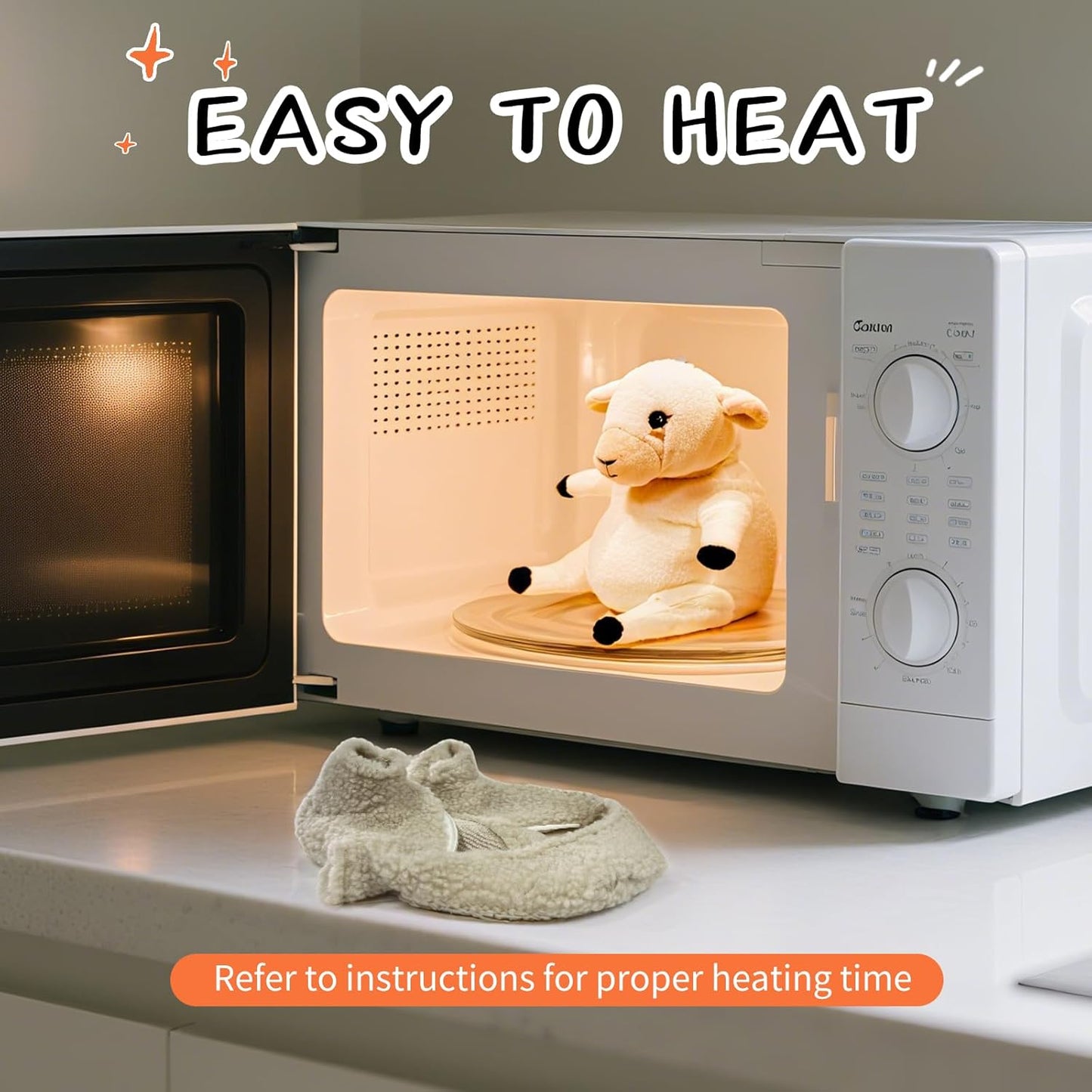 UNCN Weighted Lamb Microwavable Stuffed Animal, Heating Pad for Cramps Abdomen Back Pain Relief, Soft Heatable Plush with Removable and Washable Cover, Portable Gift for Kids & Adults Unscented