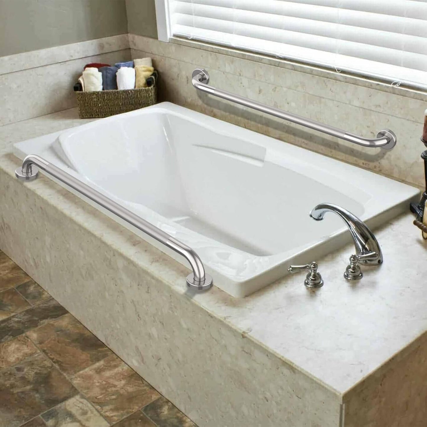 36 Inch Anti Slip Shower Grab Bar, Munzong Satin Brushed Nickel Bathroom Grab Bar, Knurled Bathroom Balance Bar,Safety Hand Rail Support Handicap Elderly Injury Senior Assist Bath Handle