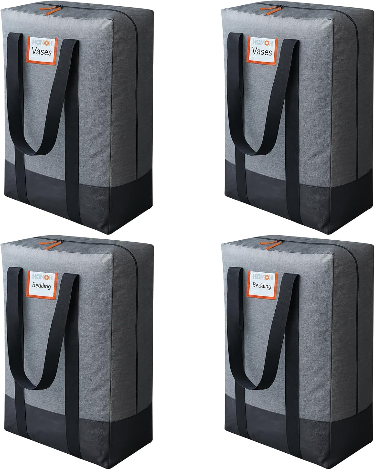 4 Pack Moving Bags Heavy Duty, Storage Bags for Clothes, Large Packing Tote with Wrap Around Handles, Internal Compression Straps, Alternative to Moving Boxes, Grey and Black