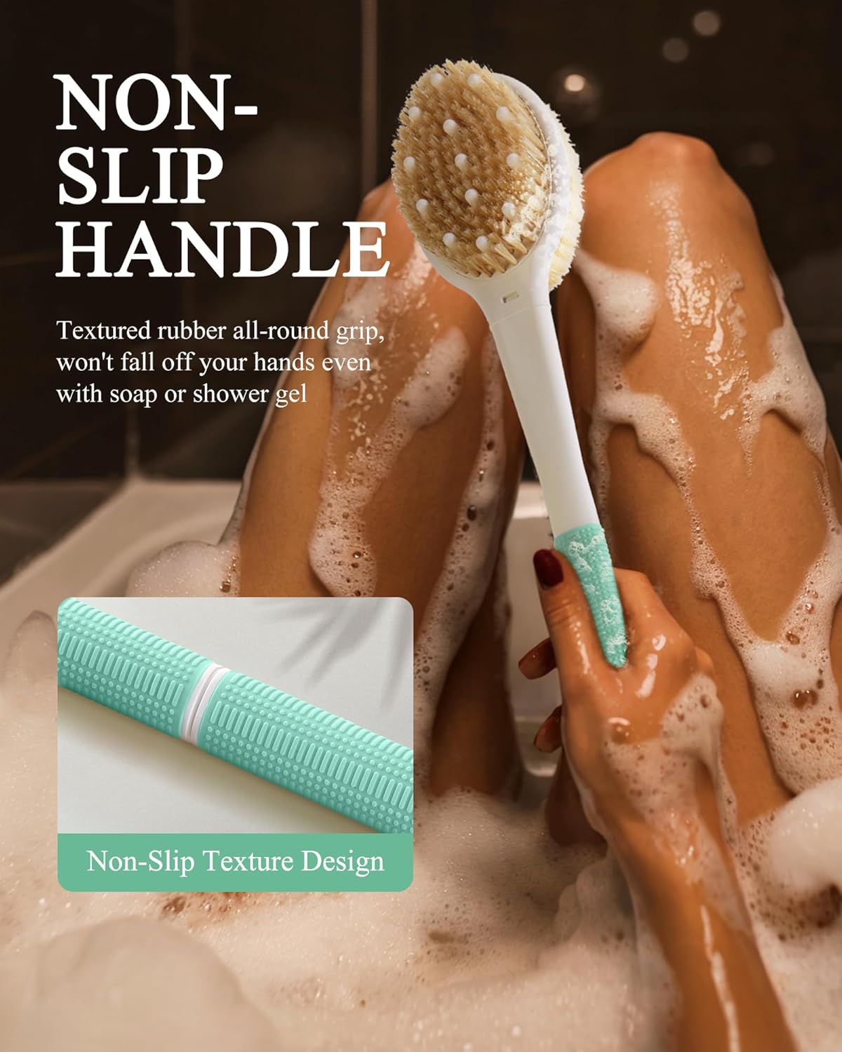 Shower Brush for Massage Dry Brushing: Back Scrubber for Shower with 18.1 in Anti Slip Long Handle - Bath Body Brush for Lymphatic Drainage Exfoliator Improving Skin Health for Women Men Elderly Green