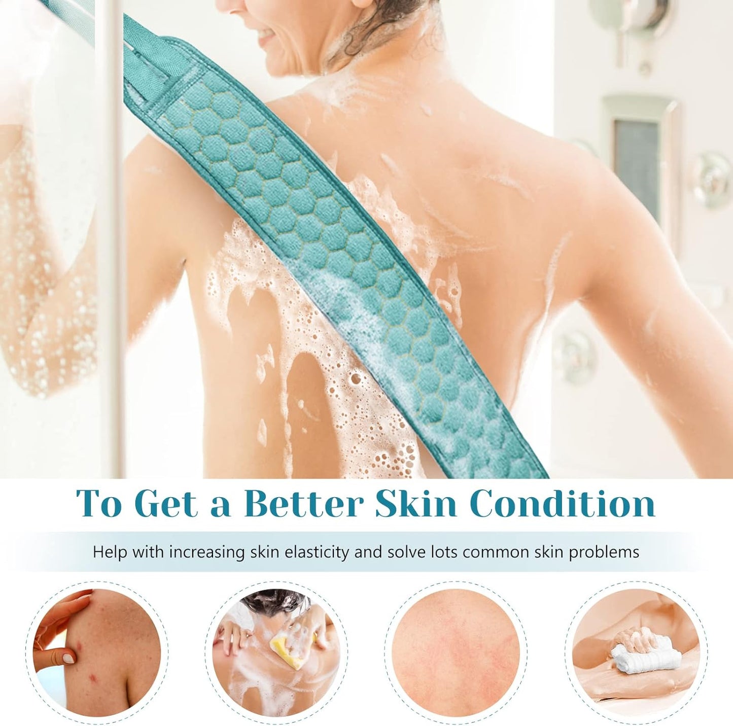 Inmorven Back Scrubber for Shower Exfoliating Body Scrubber 40 inch Double-Sided Back Exfoliator Scrub Towel, Bath Body Brush Widened Back Washer with Handle for Men and Women Green