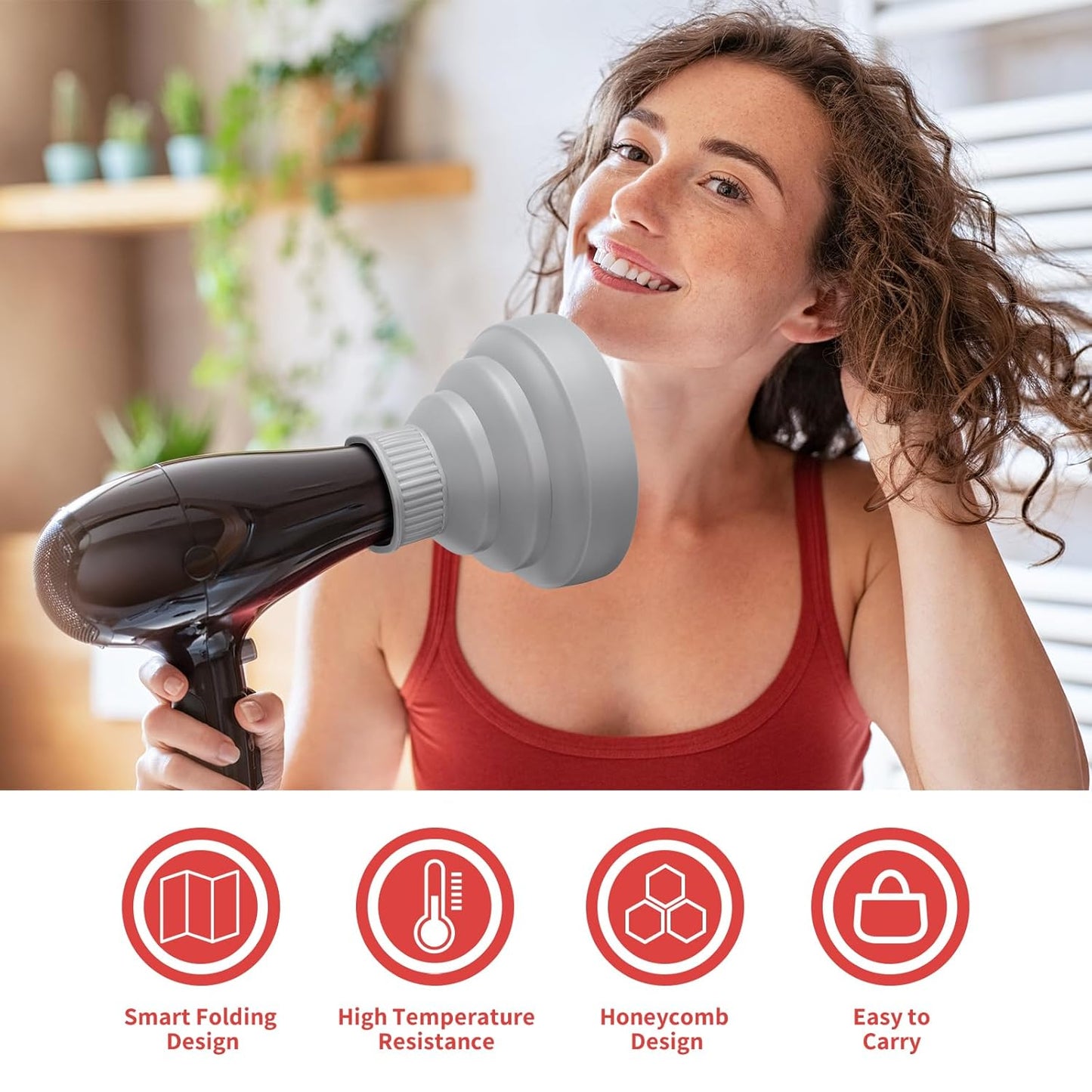 Segbeauty Collapsible Blow Dryer Diffuser, Travel Portable Hair Diffuser for Natural Curly Hair, Professional Lightweight Folding Diffuser Attachment for Dryers Nozzle 1.54 to 1.69 inches Gray