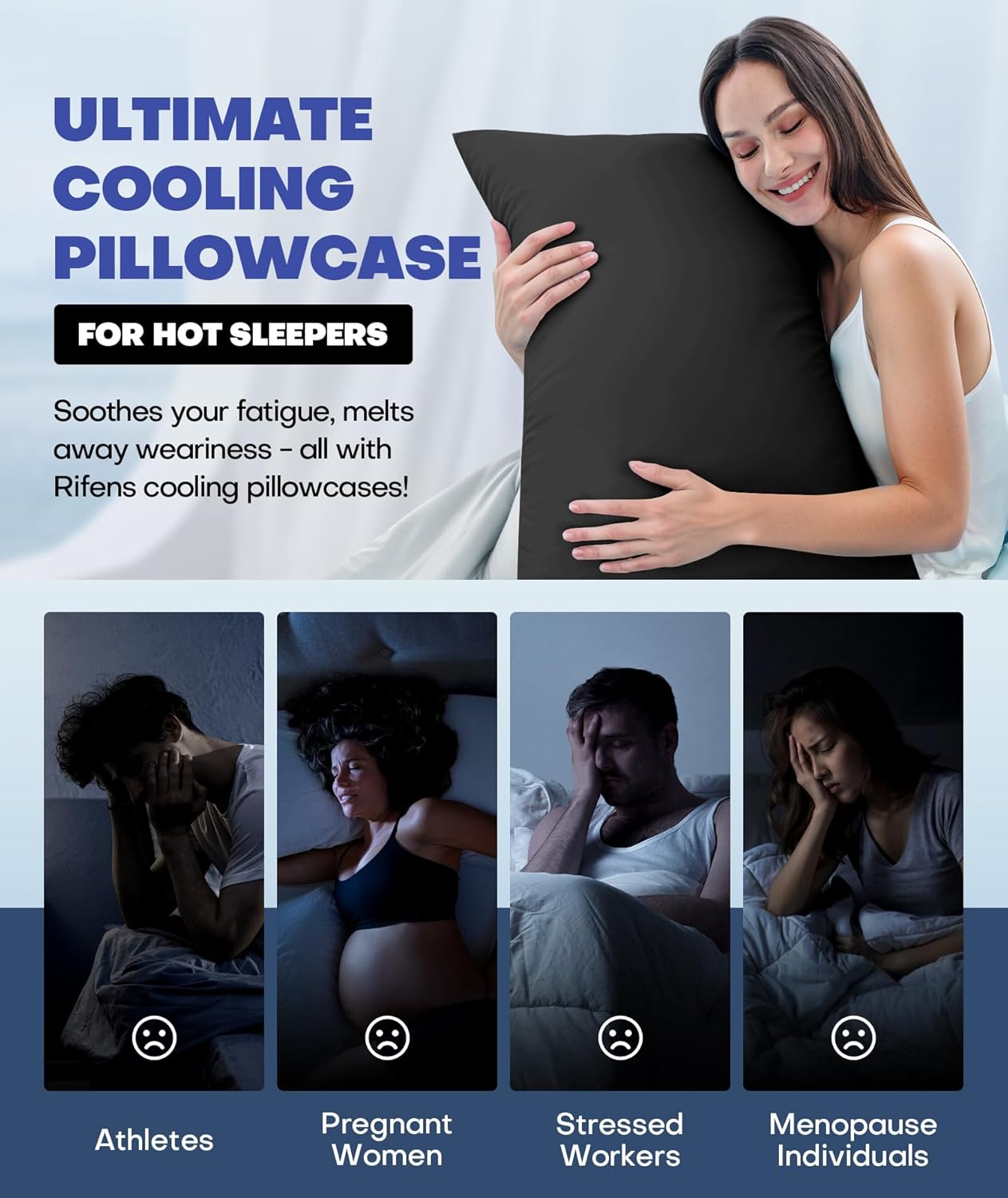Ice Cooling Pillowcase for Hot Sleepers, Instantly Cool, Stays Cold All Night, Softer Than Silk Pillow Cases, Pillow Covers with Invisible Zipper, Gift for Men & Women - Queen Size, Black (1 Pack)