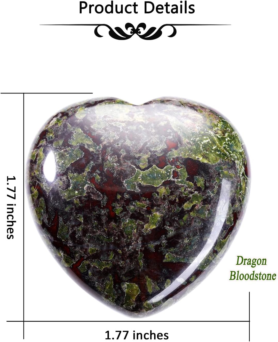 Jovivi 45mm Big Dragon Bloodstone Crystal Heart Healing Crystals Heart Stones Polished Pocket Love Gemstones Natural Reiki Chakra Balancing Meditation Massage Gift Palm Worry Stones for Anxiety