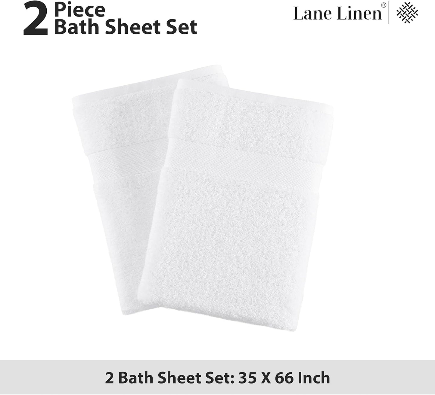 LANE LINEN 100% Cotton 2 Pack Bath Sheets (35"x66") - Ring Spun Cotton - Extra Large Bath Towels Set - Quick Drying, Soft & Absorbent Oversized Bathroom Towel Sets - Hotel Quality - White Towels