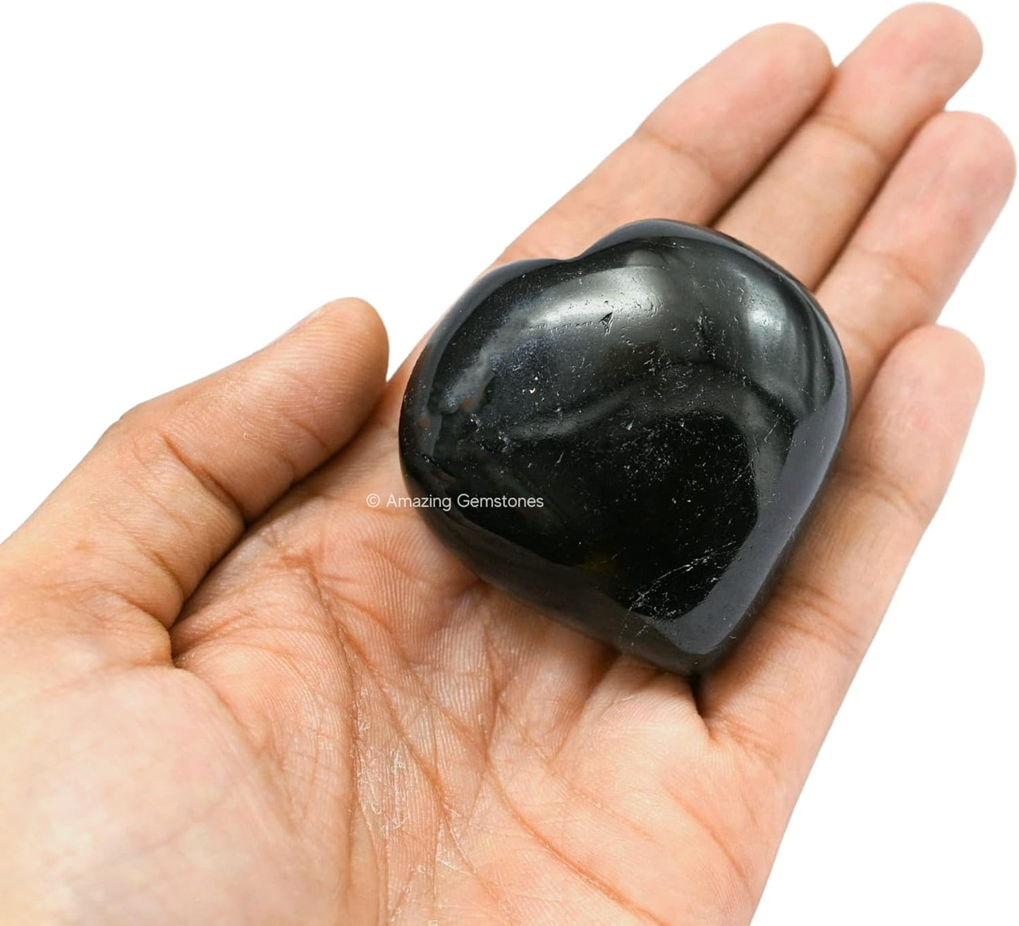 Amazing Gemstone Natural Black Tourmaline Crystal Heart Palm Stone - Pocket Massage Worry Stone for Natural Body Chakra Balancing, Reiki Healing and Crystal Grid