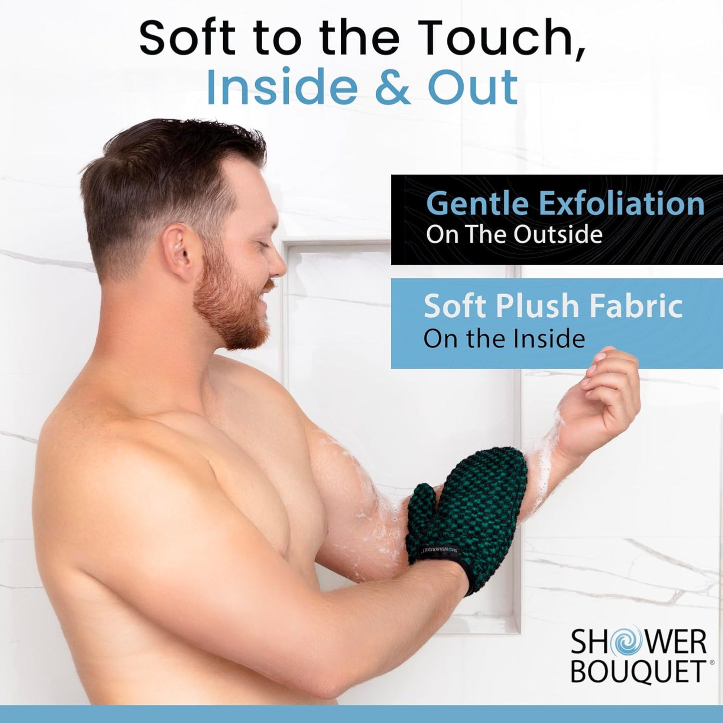 Japanese Exfoliating Mitt for Shower [Green] - Charcoal & Silver Ion Exfoliating Glove - Gentle Exfoliation & Deep Cleansing Shower Mitt - Exfoliating Body Scrubber Glove, Soft Fabric Inside