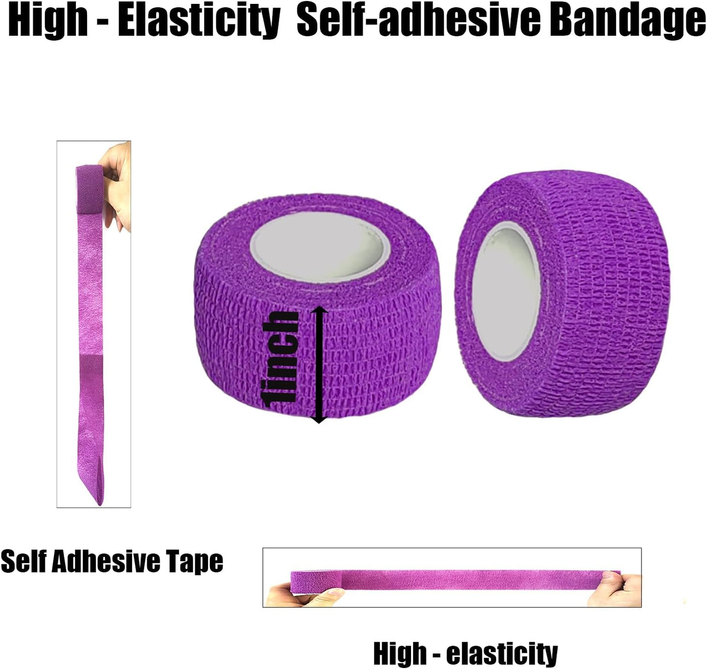 Hysiwen 6 Pack 1" x 5 Yards Self Adhesive Bandage Breathable Cohesive Wrap Self Adherent Vet Tape Self Stick Bandage Wrap for Sports, Athletic, Wrist, Ankle(Purple)