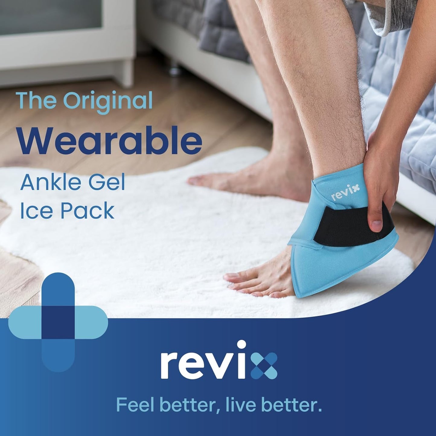 REVIX Ankle Ice Pack Wrap – Reusable Gel Cold Compression for Foot Discomfort, Ice Wrap for Feet Swelling and Recovery, Plantar Fasciitis, Achilles Tendonitis, and Sprained Ankles, 2 Packs