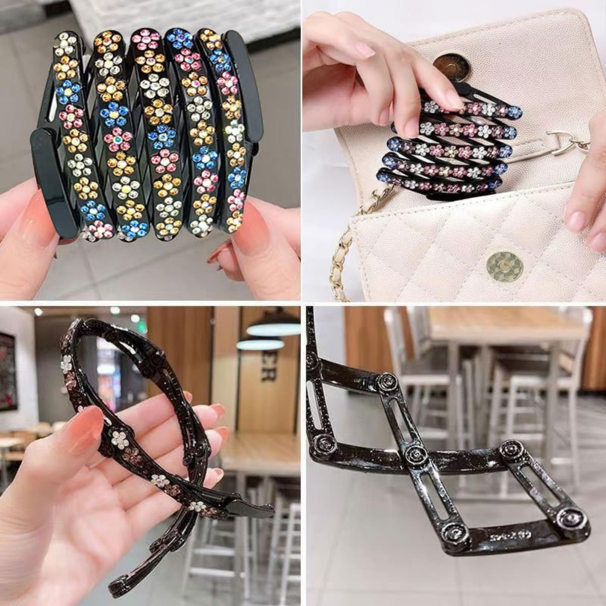 Sparkle Headbands with Foldable Design Glitter Rhinestone Flower Headband Non Slip Hairband with Teeth Bling Hair Hoop Hair Accessories for Women Girls with 6PCS