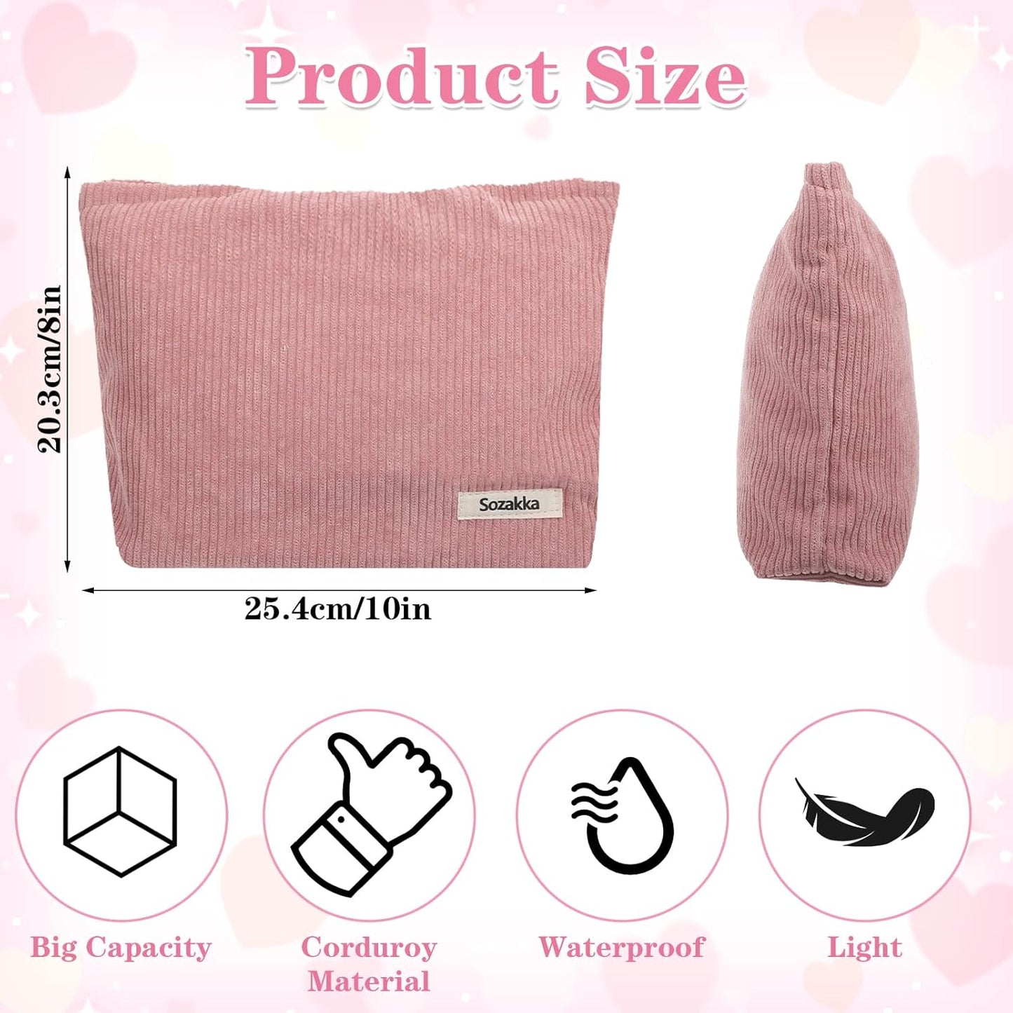 8 Pcs Corduroy Makeup Bags 10 x 7 Inches Cosmetic Bag Large Velvet Travel Aesthetic Pouch Travel Makeup Organizer Toiletry Bag for Purse Accessories Cosmetics Pouch for Women, 8 Colors