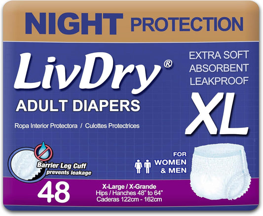 LivDry Overnight Protective Underwear XL Size Count: 48