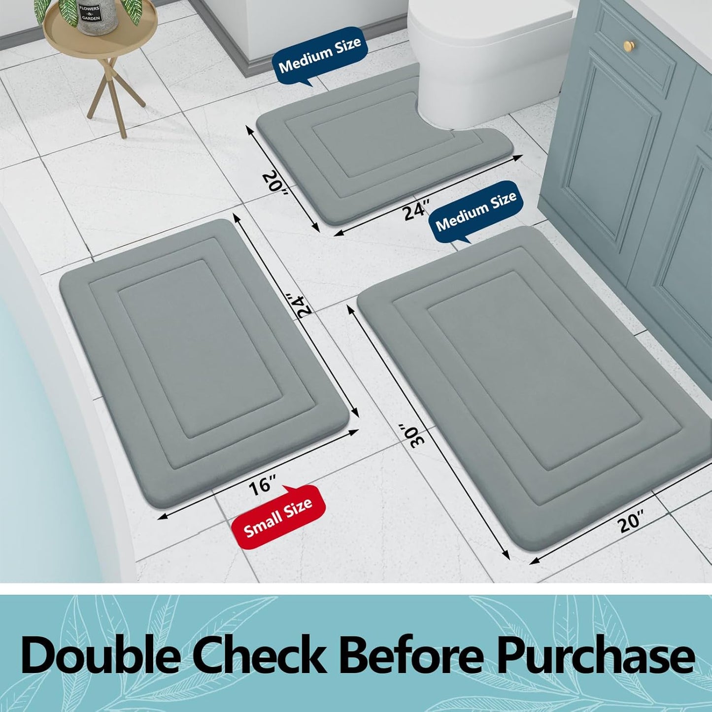 Arotive Memory Foam U-Shaped Toilet Rugs 24" x 20", Super Soft Absorbent Contoured Bathroom Rugs, Machine Washable Contour Bath Mats for Bathroom Toilet Base, Grey