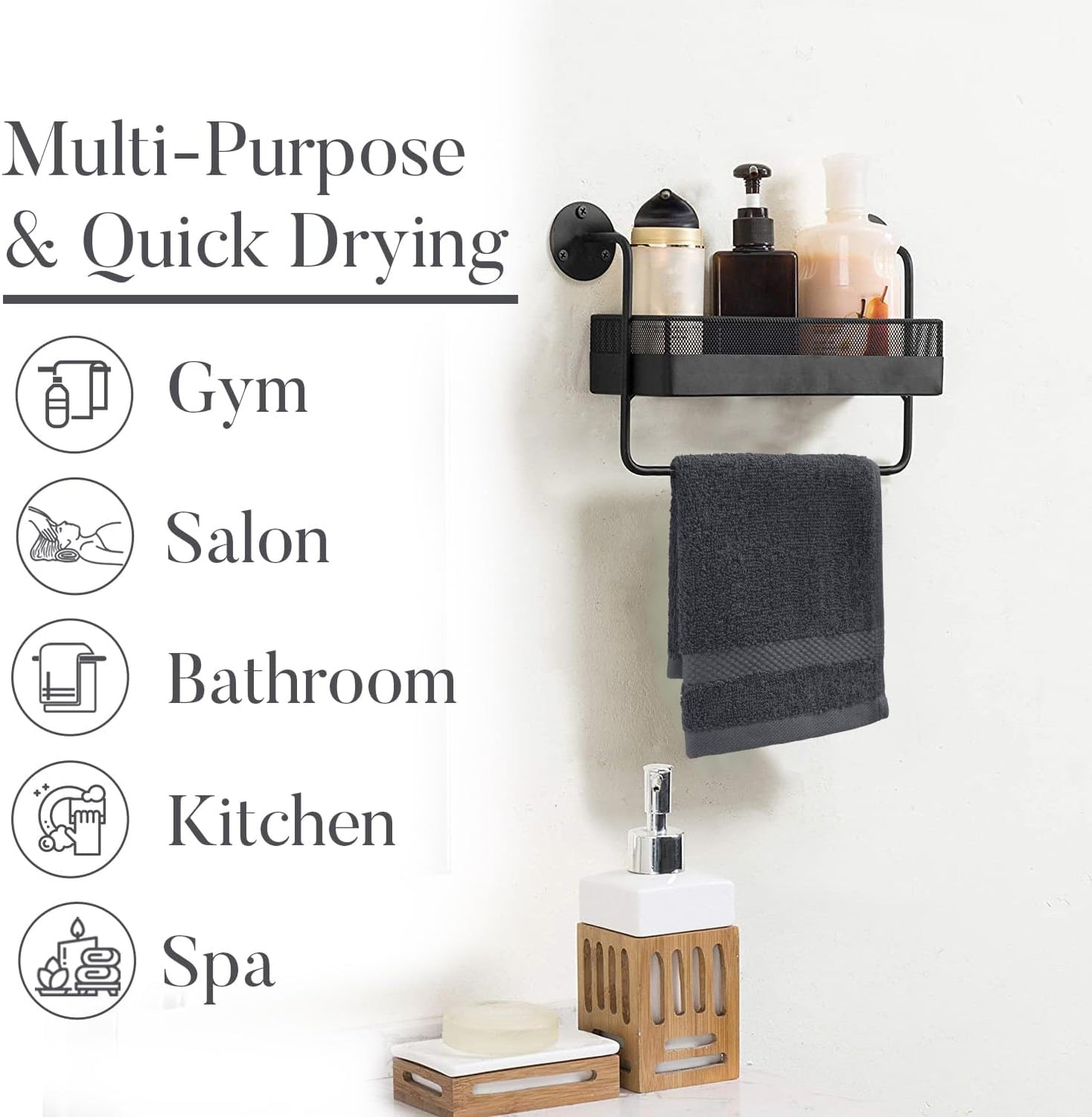 DAN RIVER 12-Pack Premium 100% Cotton Dark Gray Face Towels – Reusable Face Towel Set, Soft & Absorbent Small Wash Cloths for Bathroom & Body – Hand and Face Towels, 550 GSM (12x12 in)