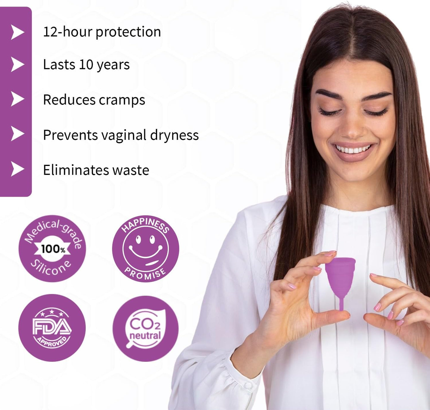 Angel's Peel Lounge Menstrual Cup for Women - 100% Medical-Grade Leak-Free Soft & Flexible Silicone Cup - 12 Hour Leak Protection Eco-Friendly & Reusable Period Cups for Women - Purple - Large