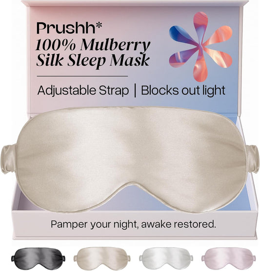 Silk Sleep Mask - Luxurious 100% Pure Mulberry Silk Eye Mask for Restful Sleep and Travel, Hypoallergenic, Cooling, Total Blackout, Adjustable for Women & Men (Champagne Gold)