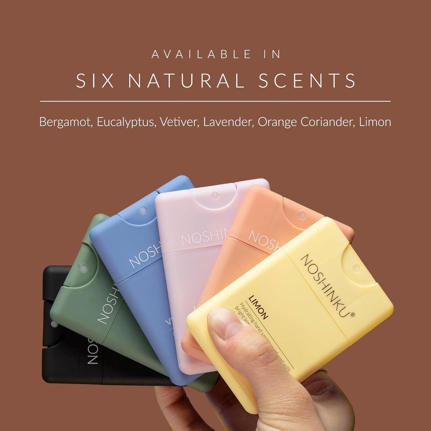 Noshinku - Refillable Hand Sanitizer Orange Coriander 3-Pack, Travel Size Spray, Hydrating Botanical Oils, Natural Ingredients, All Natural Fragrances, Sugarcane Derived Alcohol, No Parabens, No Dyes