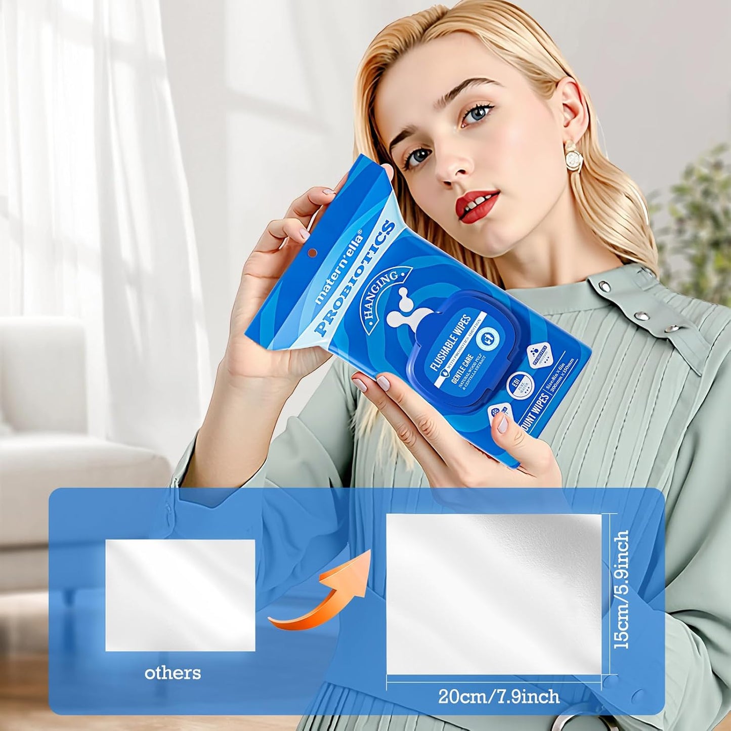 matern'ella Hanging Flushable Wipes Unscented Extra Large Corner-Connected Wet Wipes Adult Plant Based Fibers with Probiotics Alcohol Free Sewer Safe Butt Wipes Travel 3 Packs of 80 Wipes