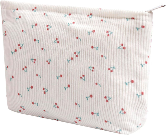 Cosmetic Bags for Women - Corduroy Cosmetic Bag Aesthetic Women Handbags Purses Smile Dots Makeup Organizer Storage Makeup Bag Girls Case Bags (Flowers-Cherry)