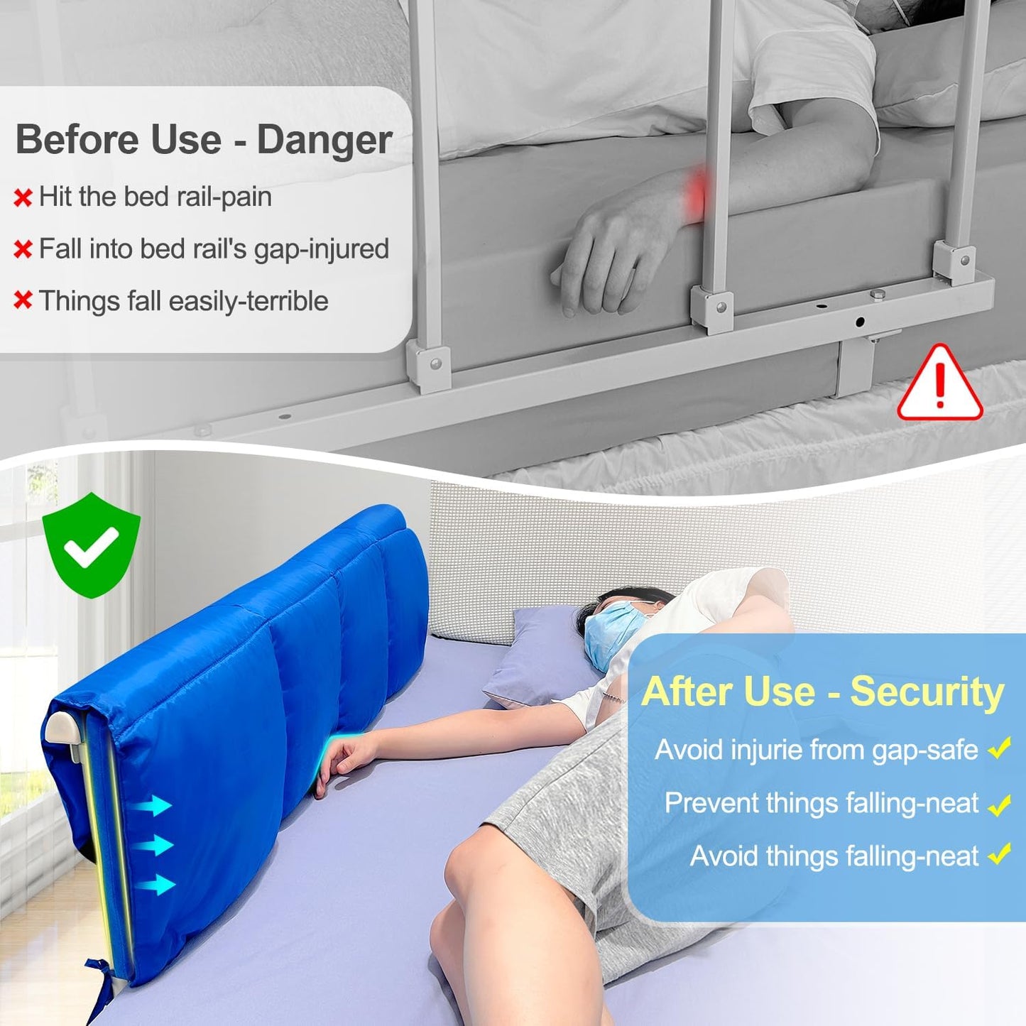 Bed Rail Pads, Hospital Bed Rail Covers, Bed Bumpers Adults Padding, Bed Side Rails Padded, Bed Railing Foam Pads, Bed Rail Cover for Elderly Safety