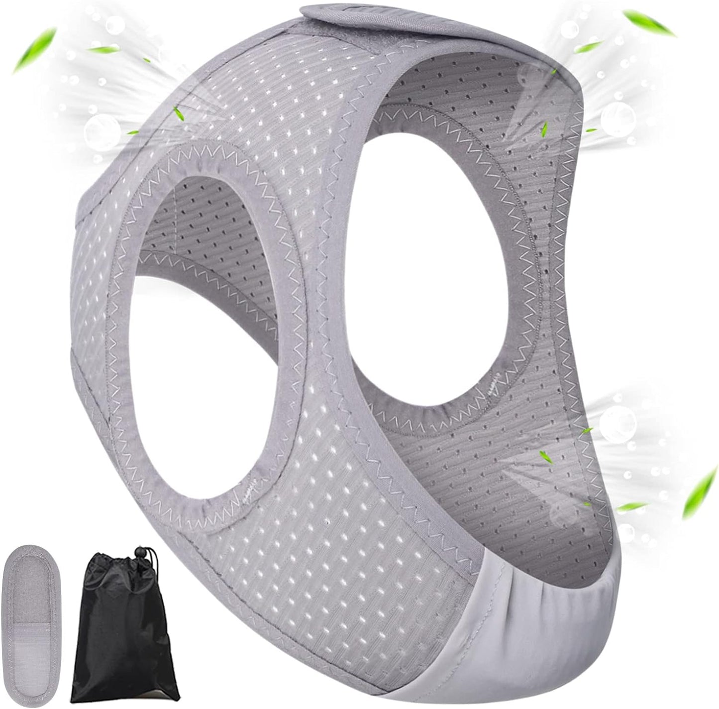 Forzacx Anti Snoring Chin Strap - Light Breathable Cpap Chin Strap Snoring Solution, Comfortable Chin Portion Widen Softer, Efficient Reduce Snoring, Adjustabl Sleep Chin Strap for Men Women - Grey