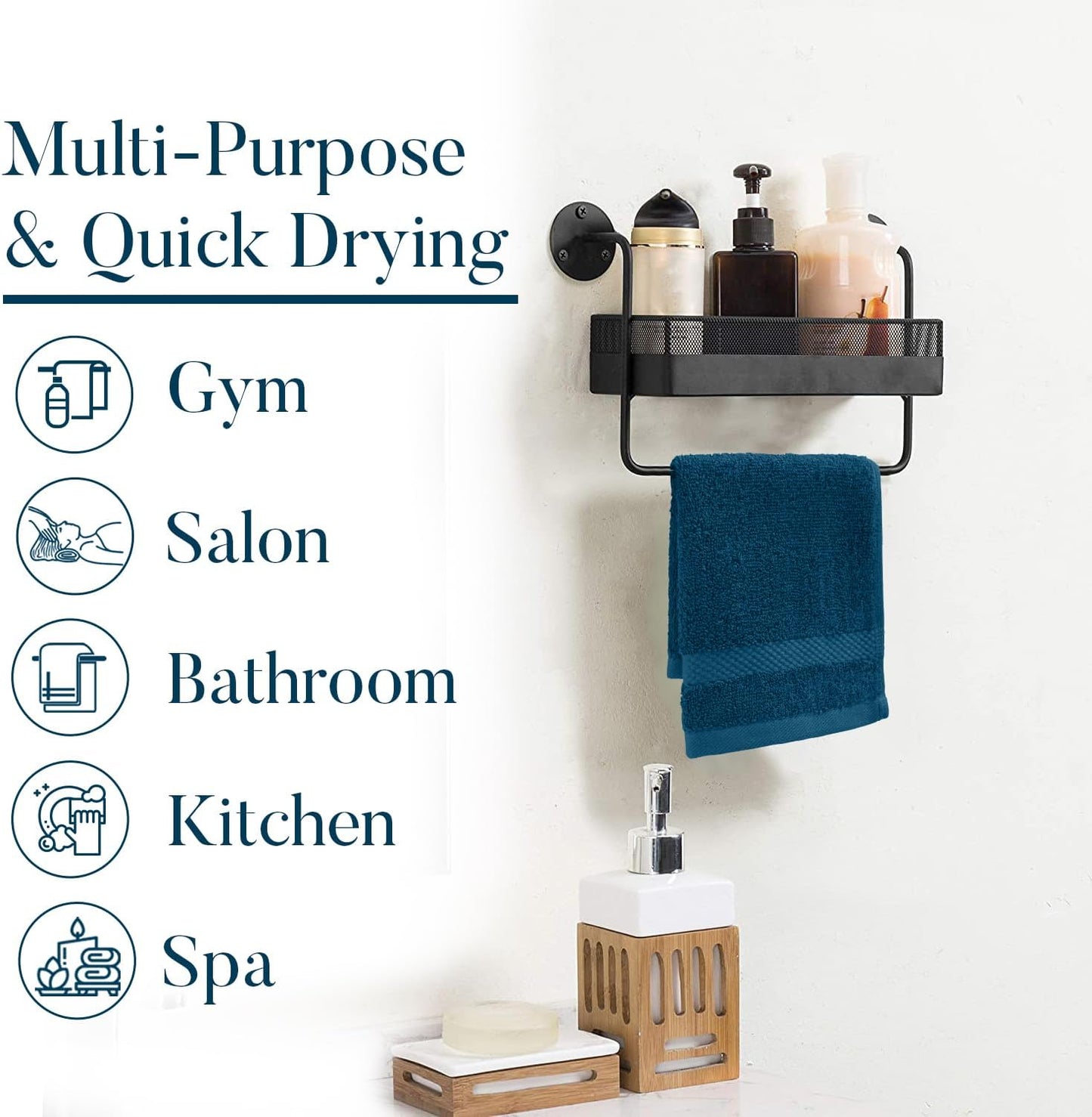 DAN RIVER 12-Pack Premium 100% Cotton Blue Opal Face Towels – Reusable Face Towel Set, Soft & Absorbent face Towel for Showering – Hand and Face Towels, 550 GSM (12x12 in)