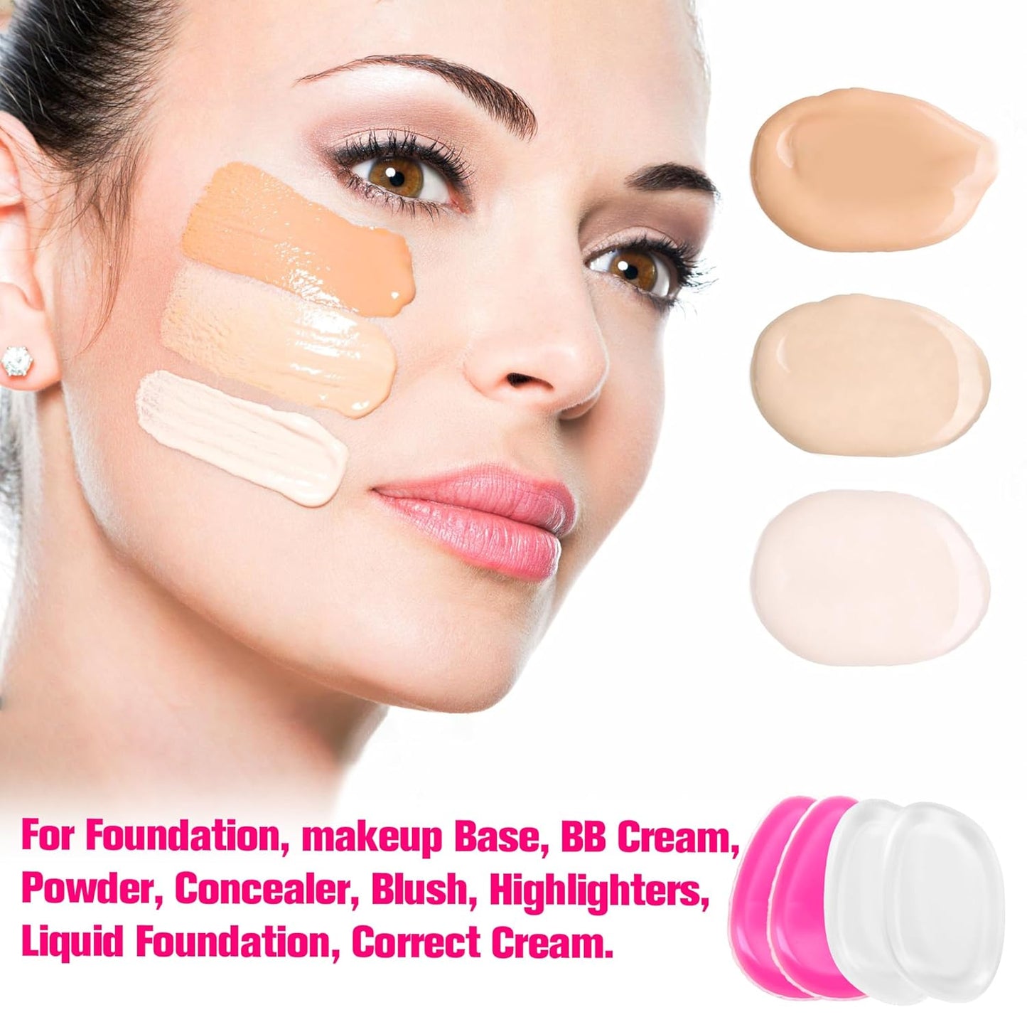 4 Pack Jelly Silicone Makeup Sponge Set for Women, Non-Absorbent Flawless Beauty Application Cosmetic Blender Pure Puff Applicator for Foundation, Powder, Concealer, Blush, Highlighter, Pink & Clear