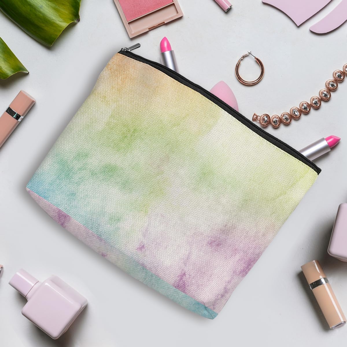 3Pcs Pastel Watercolor Rainbow Makeup Bag, Cosmetic Bag, Waterproof Cute Travel Toiletry Bag Organizer Make Up Bag Mothers Day Birthday Friendship Gifts for Women Girls Coworker Sister Bestie Grandma