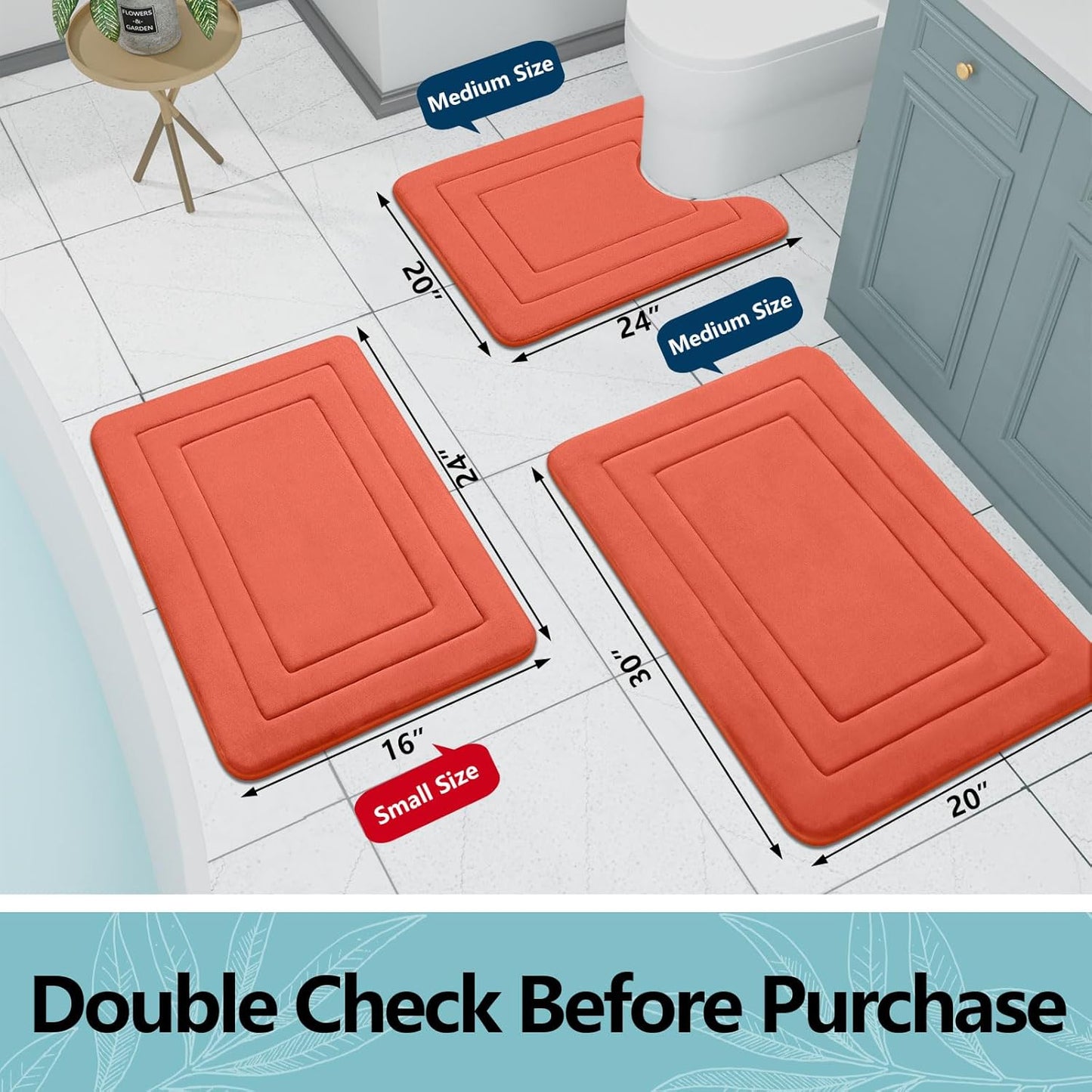 Arotive Memory Foam Bathroom Rug Mat 54x24, Ultra Soft and Absorbent Bath Mat, Machine Wash Dry, Comfortable Bath Rug Carpet for Bathroom Floor, Tub and Shower, Coral