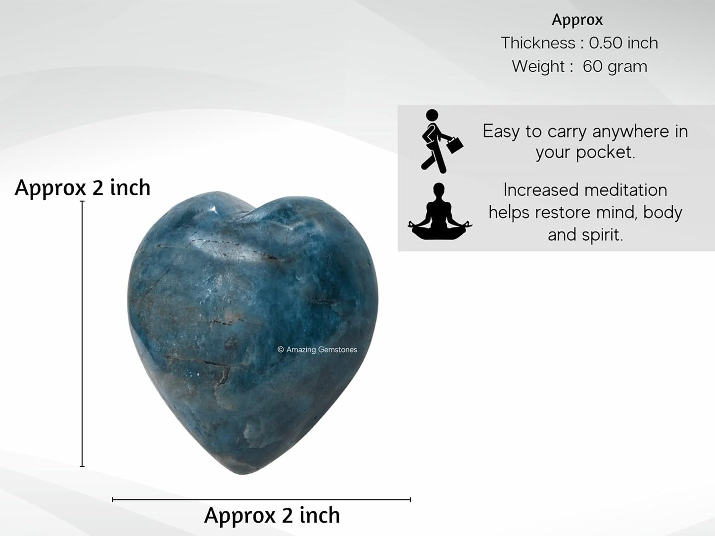 Green Apatite Crystal Heart Palm Stone - Pocket Massage Worry Stone for Natural Body Chakra Balancing, Reiki Healing and Crystal Grid