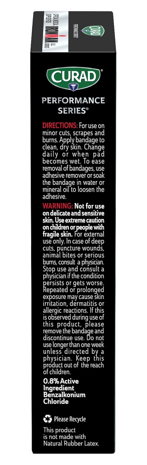 CURAD Performance Series IRONMAN Antibacterial Bandages, Extreme Hold Adhesive Technology, Extra Large Flexible Fabric Bandages for Cuts, Scrapes, & Burns, Assorted Colors, 2 x 4 inches, 10 Count