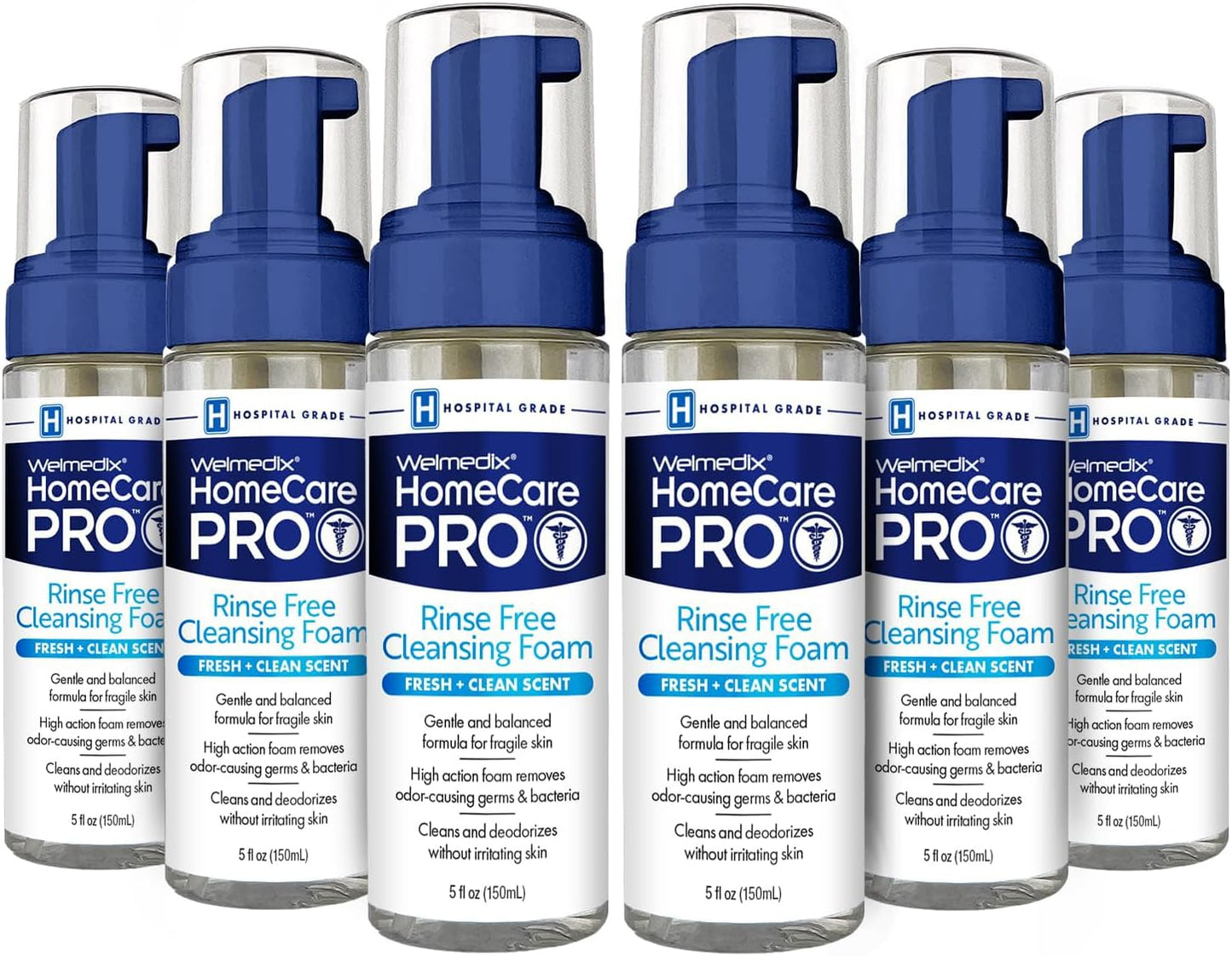 Rinse Free Cleansing Foam, 3 in 1 Body Wash, Shampoo and Personal Cleanser for Elderly, Incontinence and Infant Care, Hospital Grade, Sulfate Free, Paraben Free (Pack of 6)