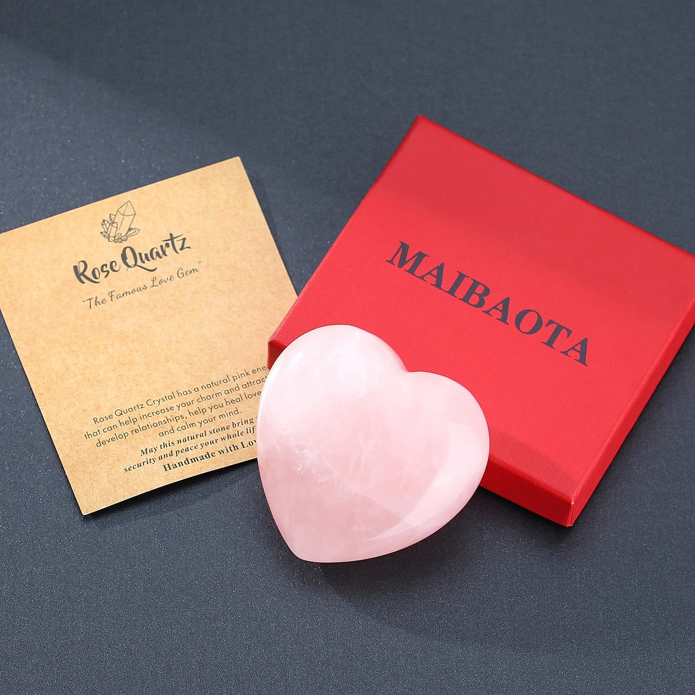 MAIBAOTA 60 mm Rose Quartz Crystals Heart Stone Valentines Gifts for Her Women Crystal Gifts for Women Natural Reiki Gemstone Polished Heart Shaped Rocks Meditation