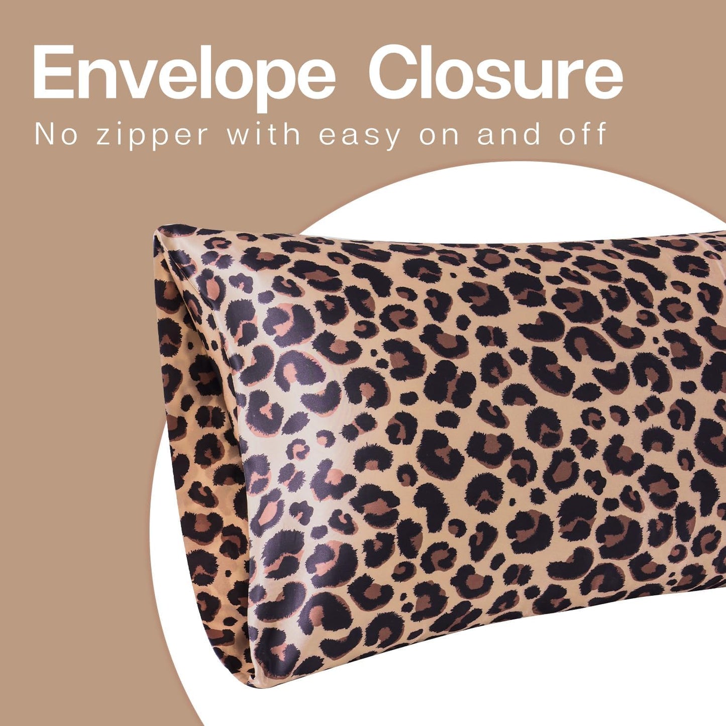 MR&HM Satin Pillowcase for Hair and Skin, Silk Satin Pillowcase 2 Pack, King Size Pillow Cases Set of 2, Silky Pillow Cover with Envelope Closure (20x40, Brown Leopard)