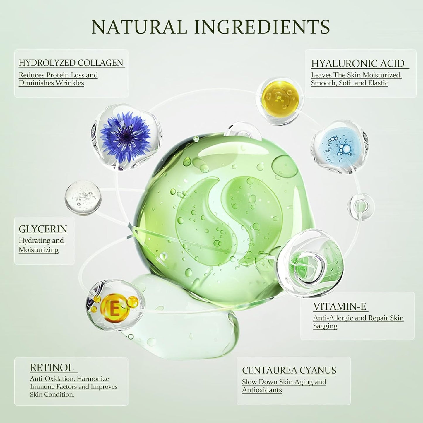 Under Eye Patches Masks - for Eye Bags with Collagen and Hyaluronic Acid, Dark Circles,and Fine Lines, Fade Wrinkles Treatment for Women and Men - 60 Pcs Green